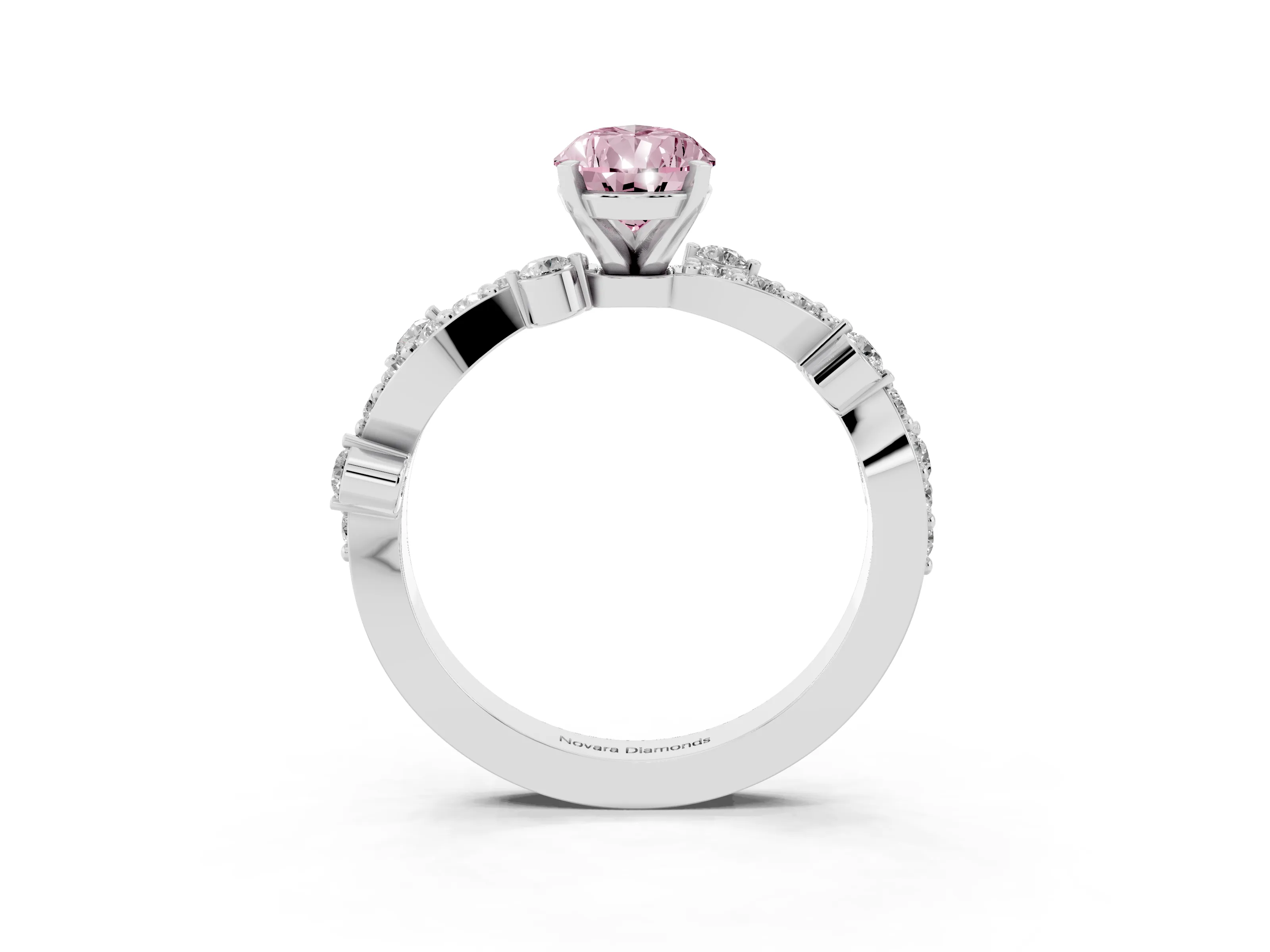 Fancy Pink Pear Cut Diamond Solitaire Twisted Band Set in White gold with Pavé Setting
