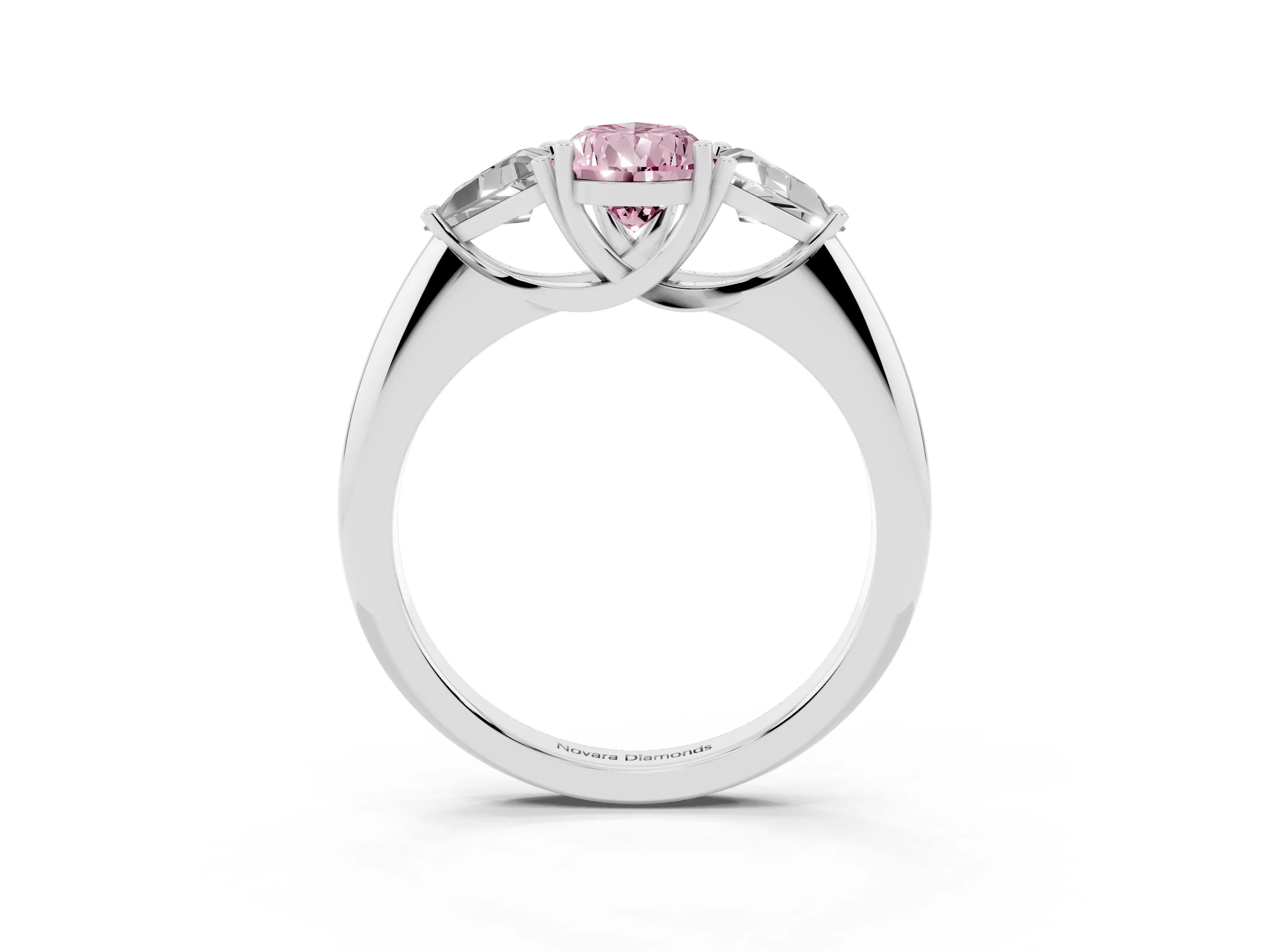 Fancy Pink Pear Cut Diamond Three-Stone Engagement Ring Set in Platinum with Trillion Side Stones