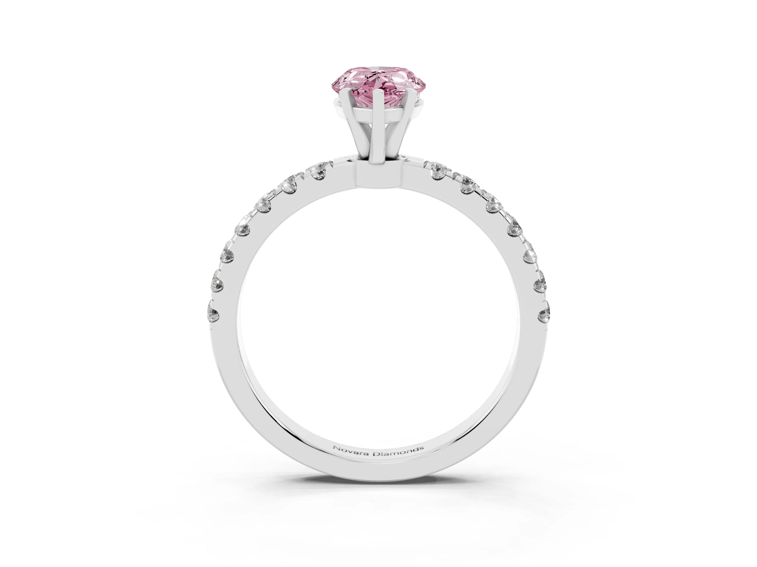 Fancy Pink Pear Cut Diamond Solitaire Ring Set in Platinum with Pavé Accents and Prong Setting
