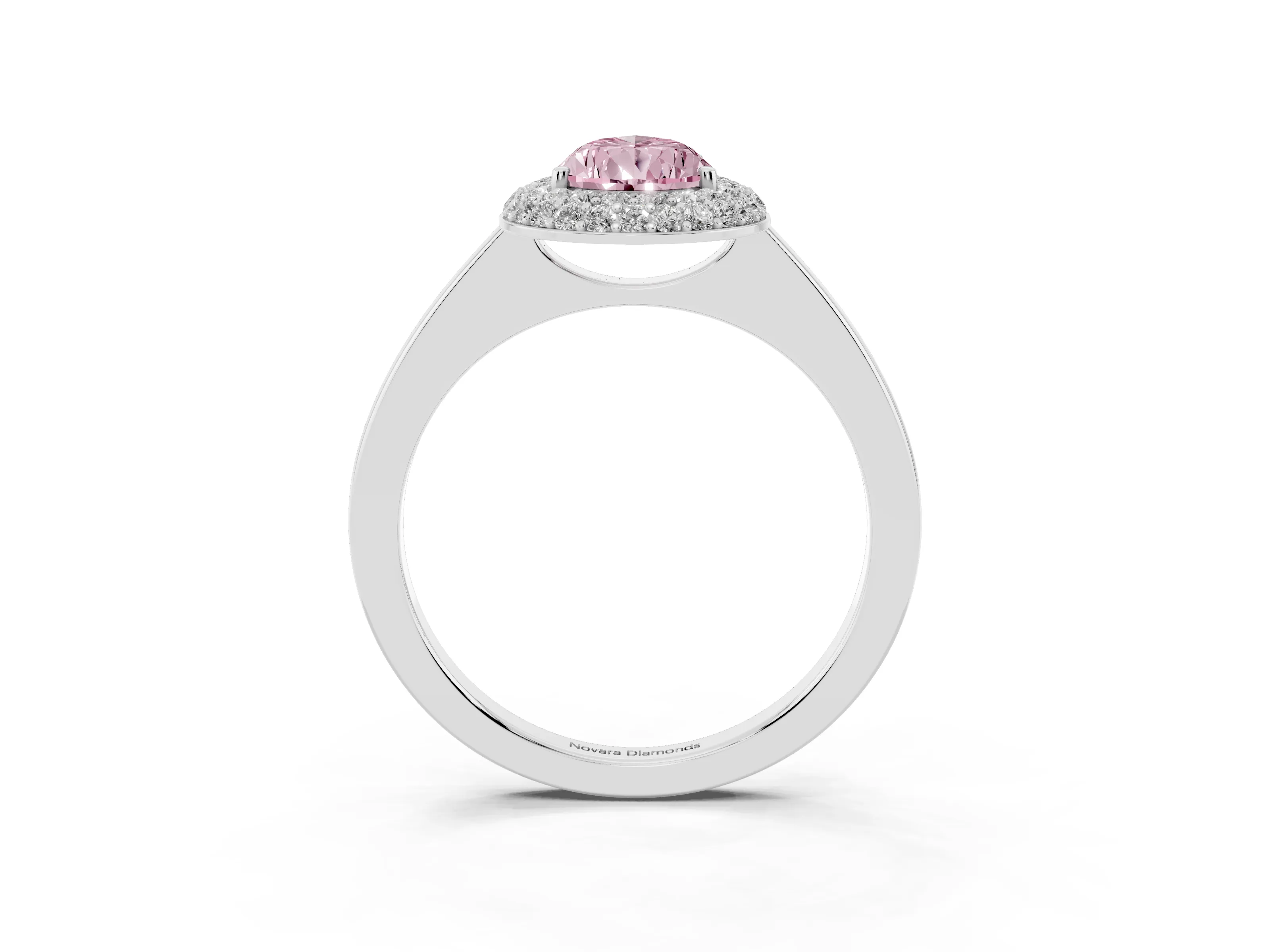 Fancy Pink Pear Cut Diamond Halo Engagement Ring Set in Silver with Solitaire Band and Prong Setting