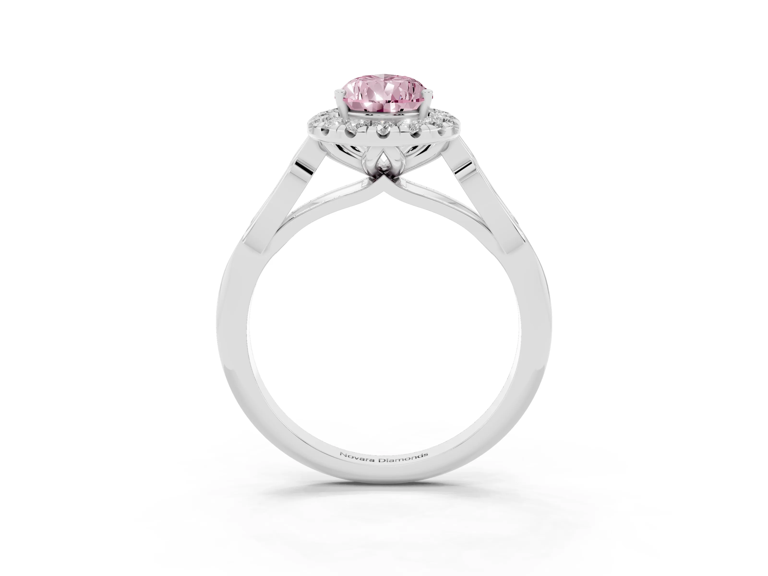 Fancy Pink Pear Cut Diamond Halo Engagement Ring Set in Platinum with Filigree Band and Prong-Set Center