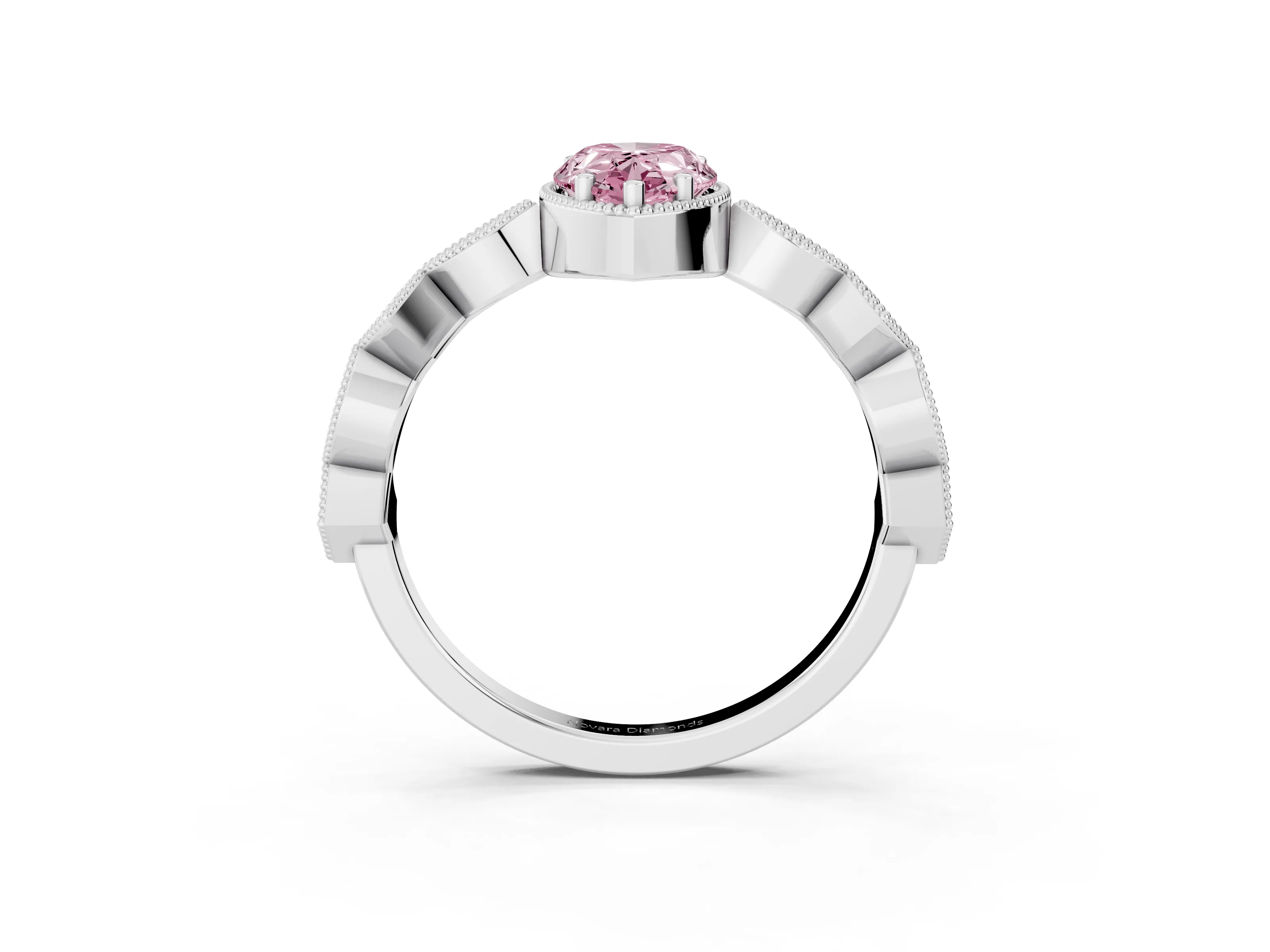 Fancy Pink Pear Cut Diamond Milgrain Marquise Twist Band Ring Set in White gold with Prong Setting