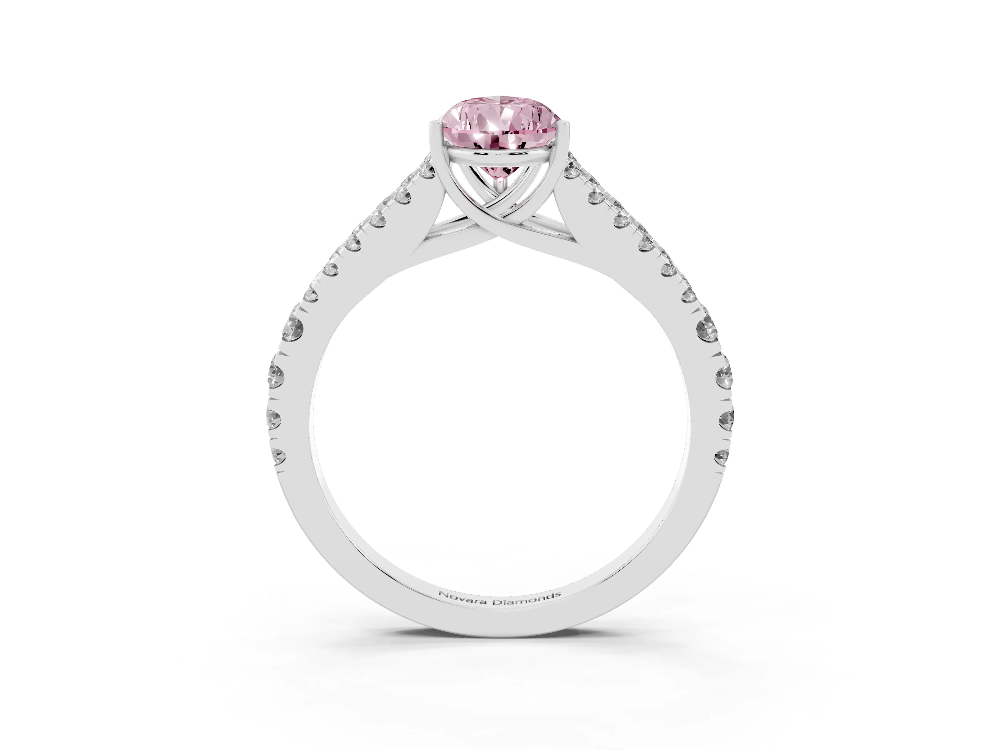 Fancy Pink Pear Cut Diamond Split Shank Pavé Engagement Ring Set in Platinum with Prong-Held Center Stone