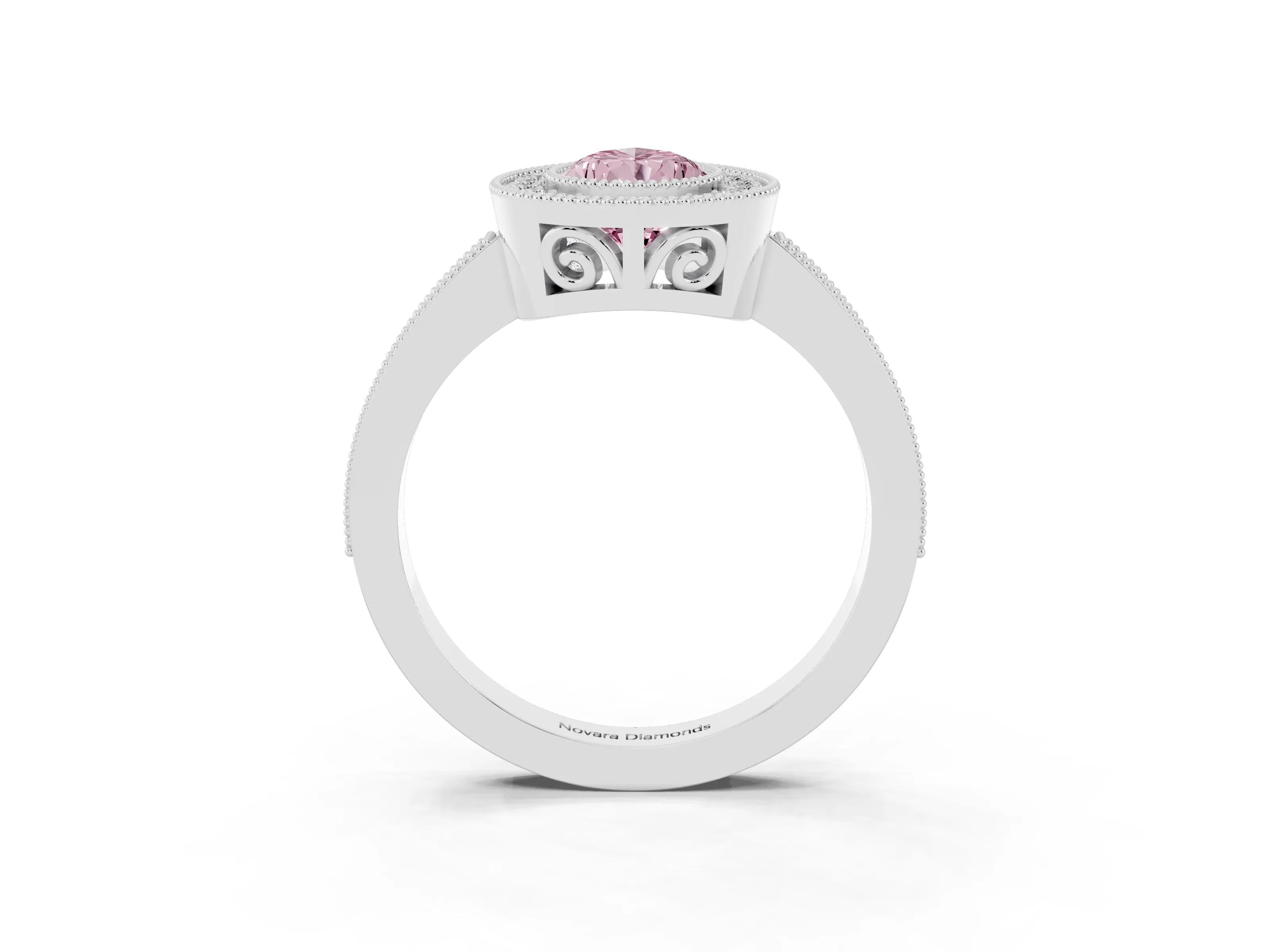 Fancy Pink Pear Cut Diamond Round Halo Ring Set in White gold with Pavé Band