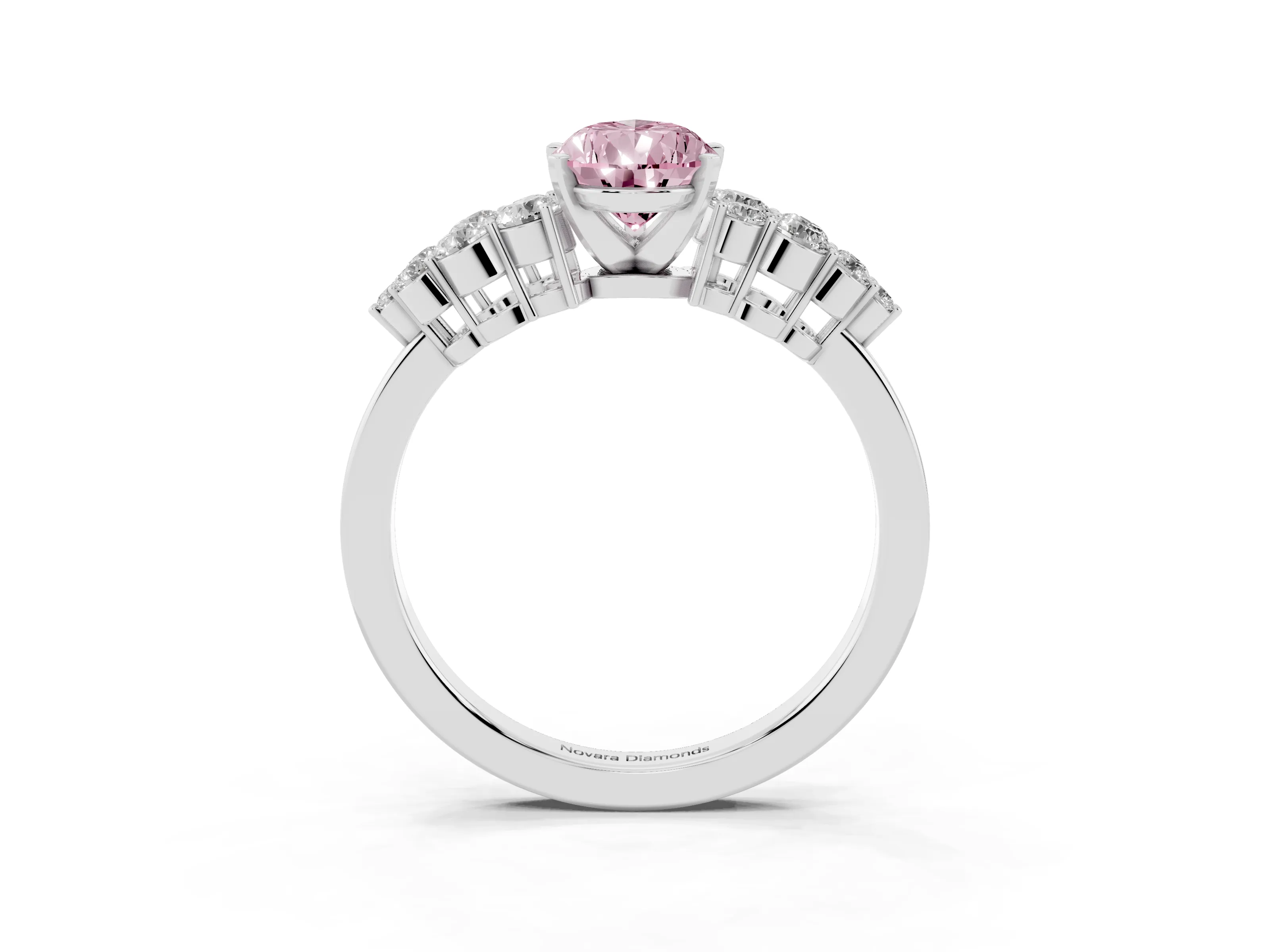 Fancy Pink Pear Cut Diamond Cluster Engagement Ring Set in Silver with Pavé Band and Prong Setting