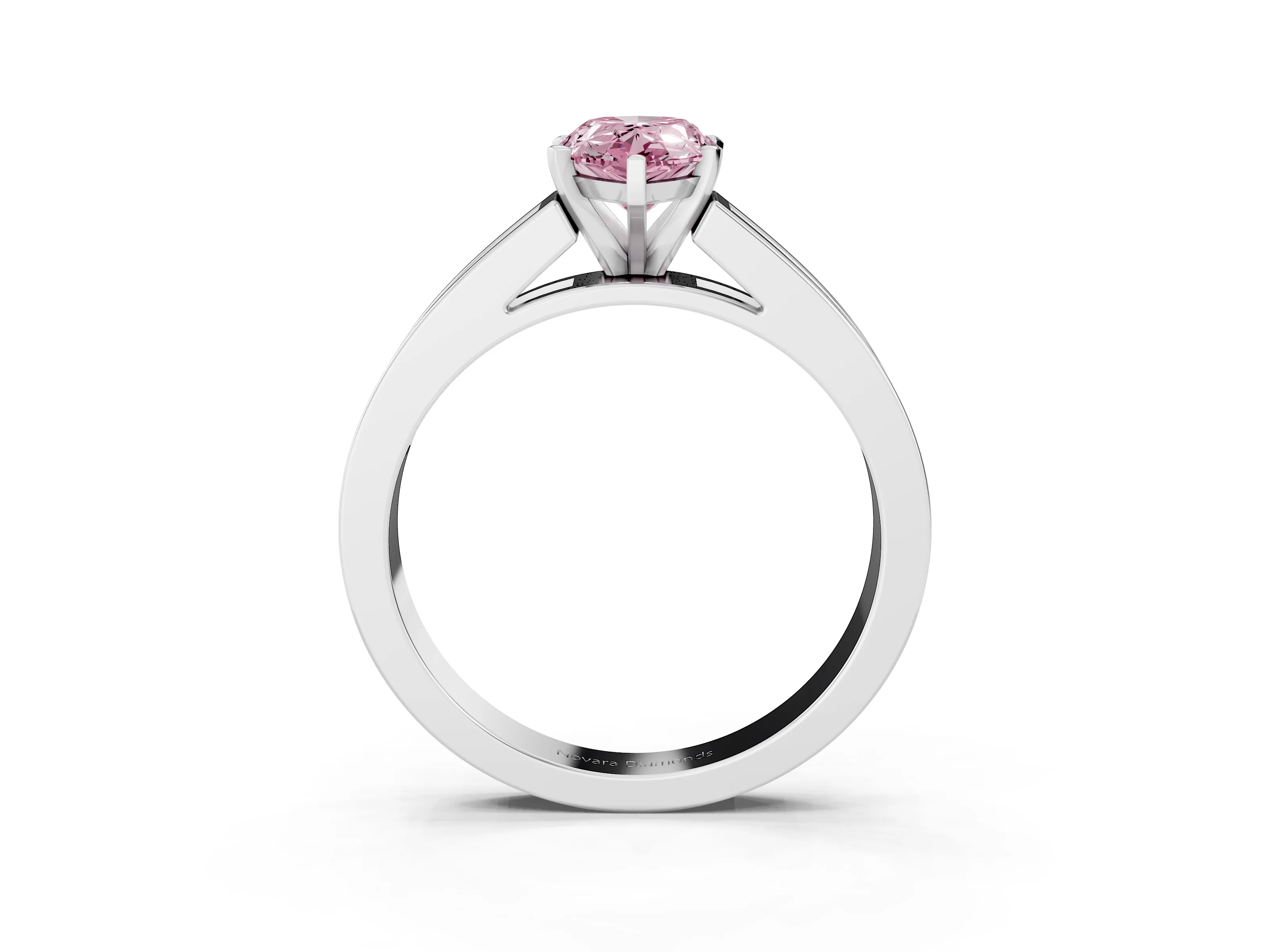 Fancy Pink Pear Cut Diamond Solitaire Ring Set in White gold with Channel-Set Band and Prong Setting
