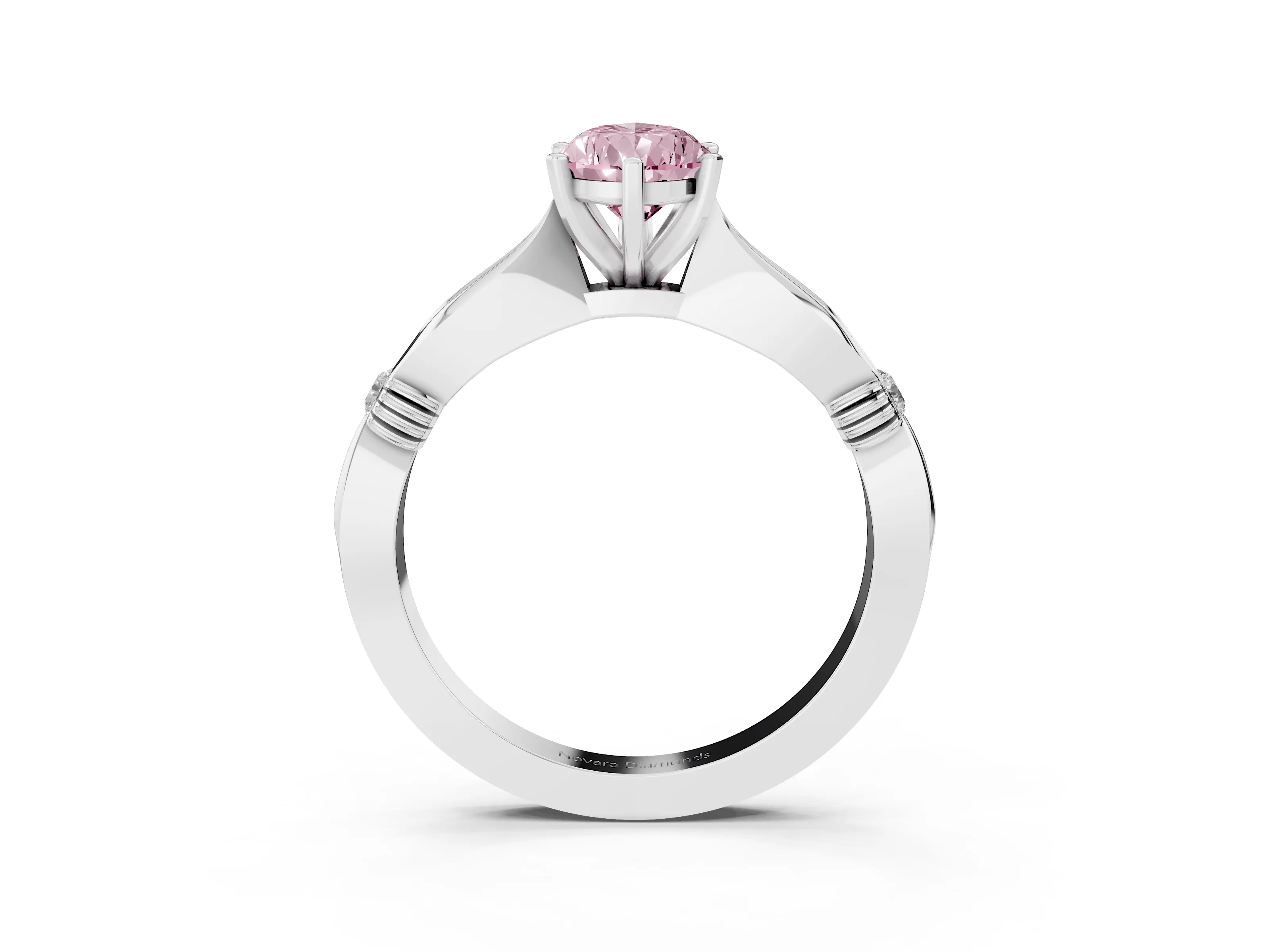 Fancy Pink Pear Cut Diamond Solitaire Twisted Band Ring Set in Silver with Accent Stones and Prong Setting