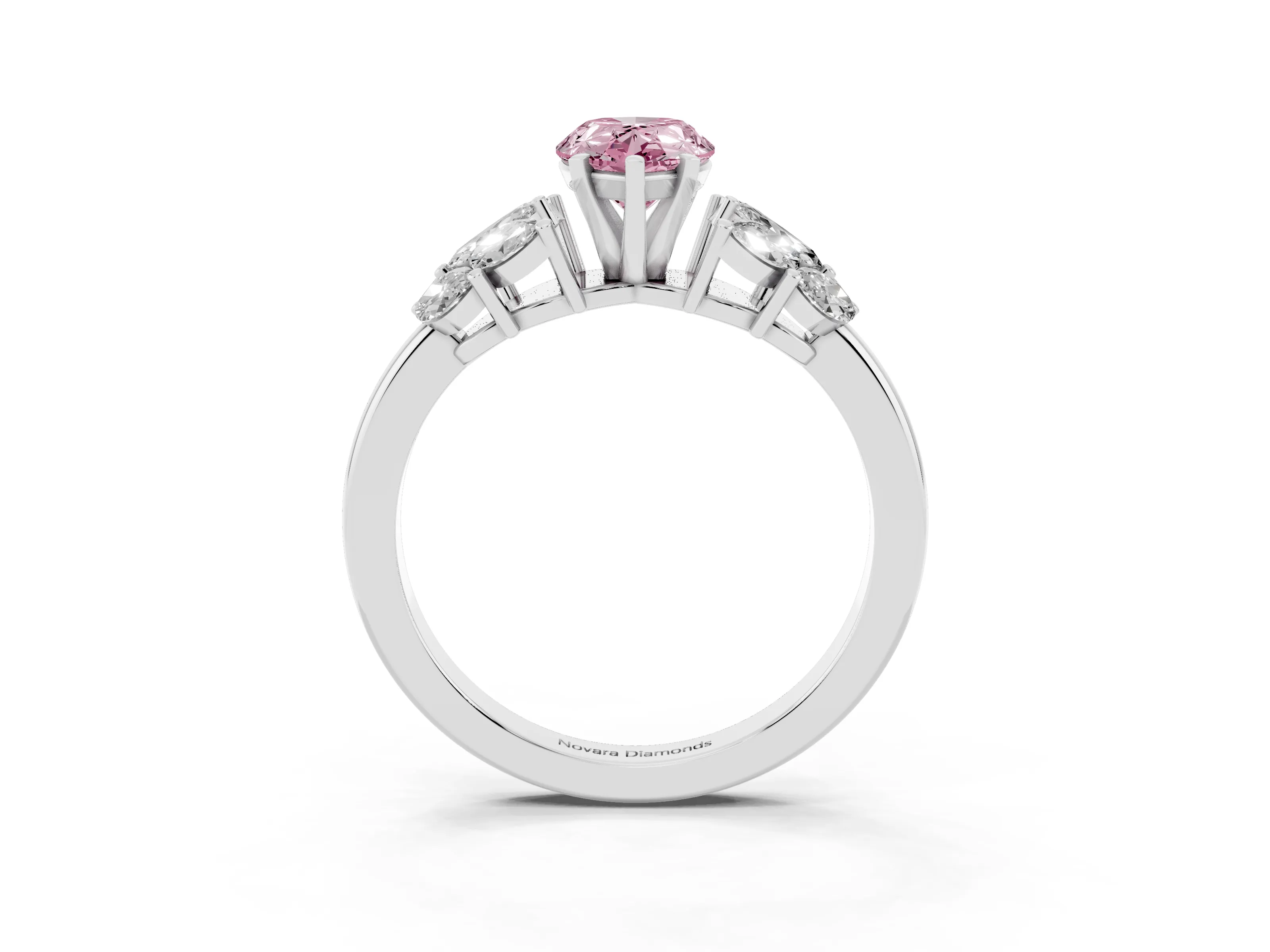 Fancy Pink Pear Cut Diamond Cluster Leaf Design Ring Set in Silver with Prong Setting