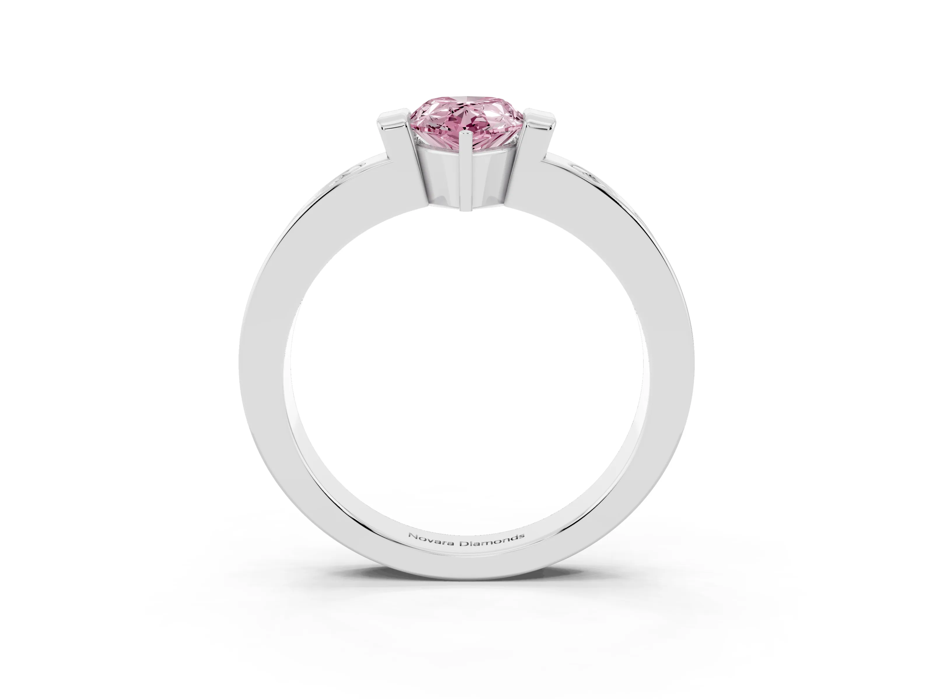 Fancy Pink Pear Cut Diamond Channel-Set Band Ring Set in Silver with Bezel Prong Setting