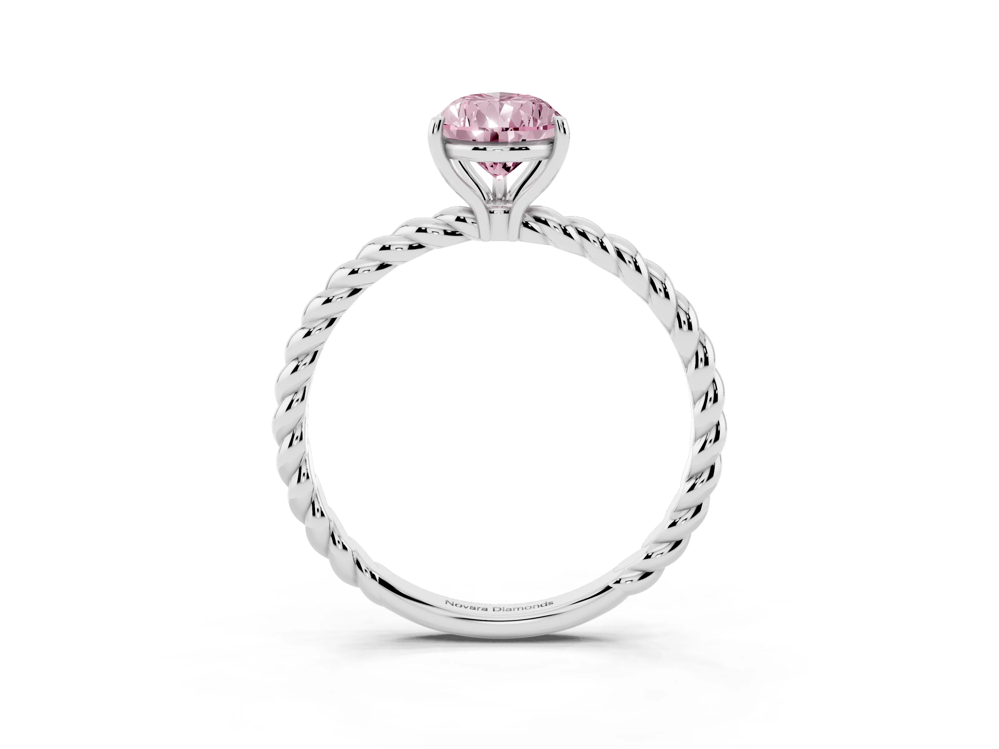 Fancy Pink Pear Cut Diamond Solitaire Ring Set in Platinum with Twist Band and Prong Setting