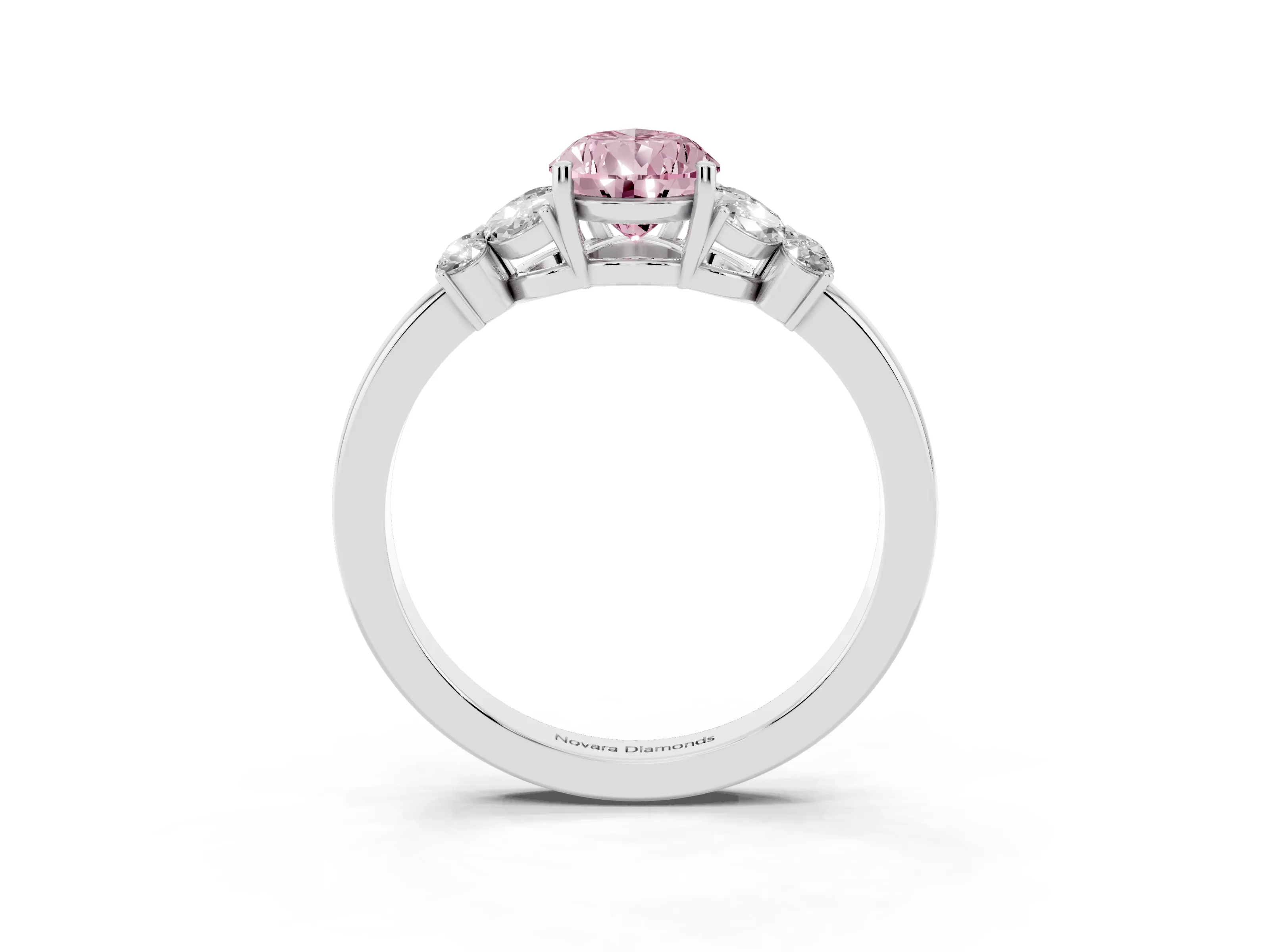 Fancy Pink Pear Cut Diamond Solitaire Floral Ring Set in Silver with Marquise Petals and Prong Setting