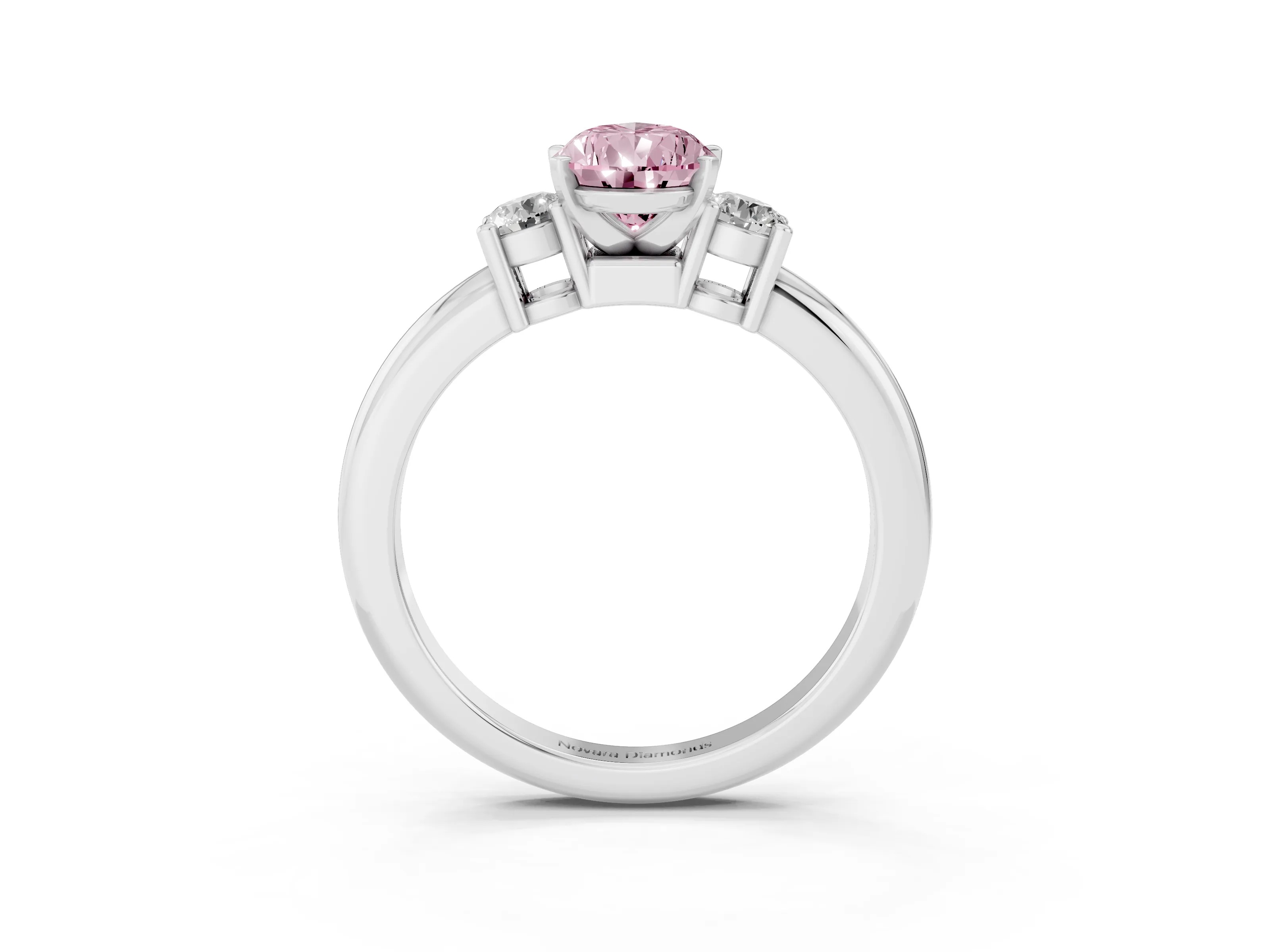 Fancy Pink Three-Stone Pear Cut Diamond Ring Set in Silver with Prong Setting and Plain Band