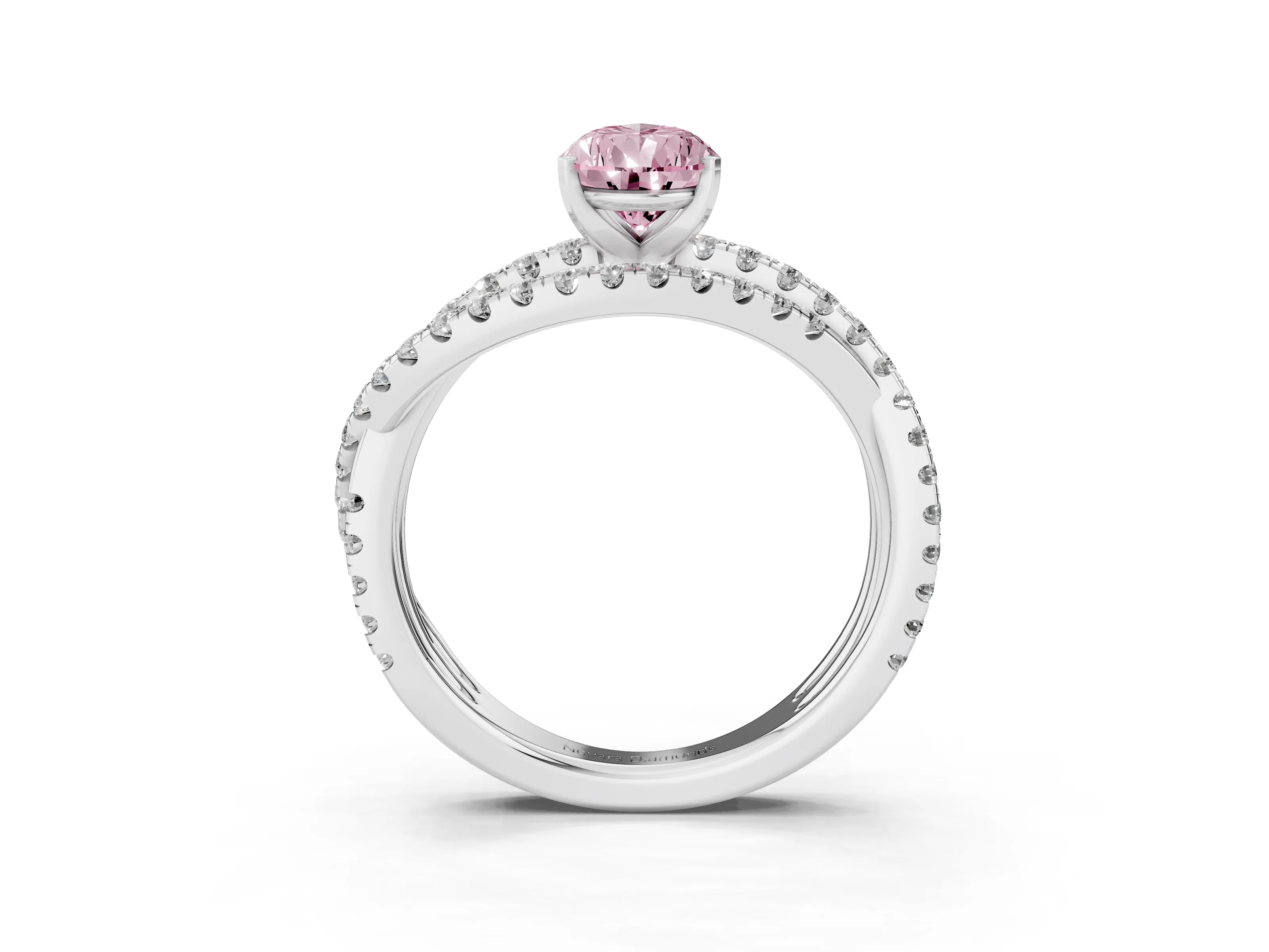 Fancy Pink Pear Cut Diamond Solitaire Twist Band Ring Set in Platinum with Pavé Setting and Prong Head