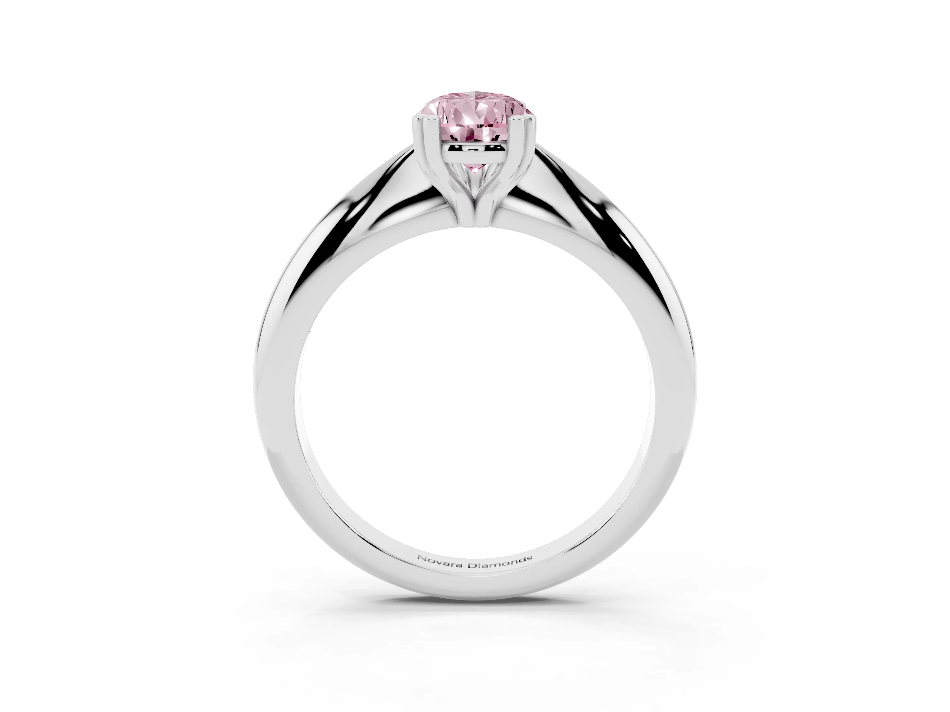 Fancy Pink Pear Cut Diamond Solitaire Engagement Ring Set in Silver with Tapered Band and Prong Setting