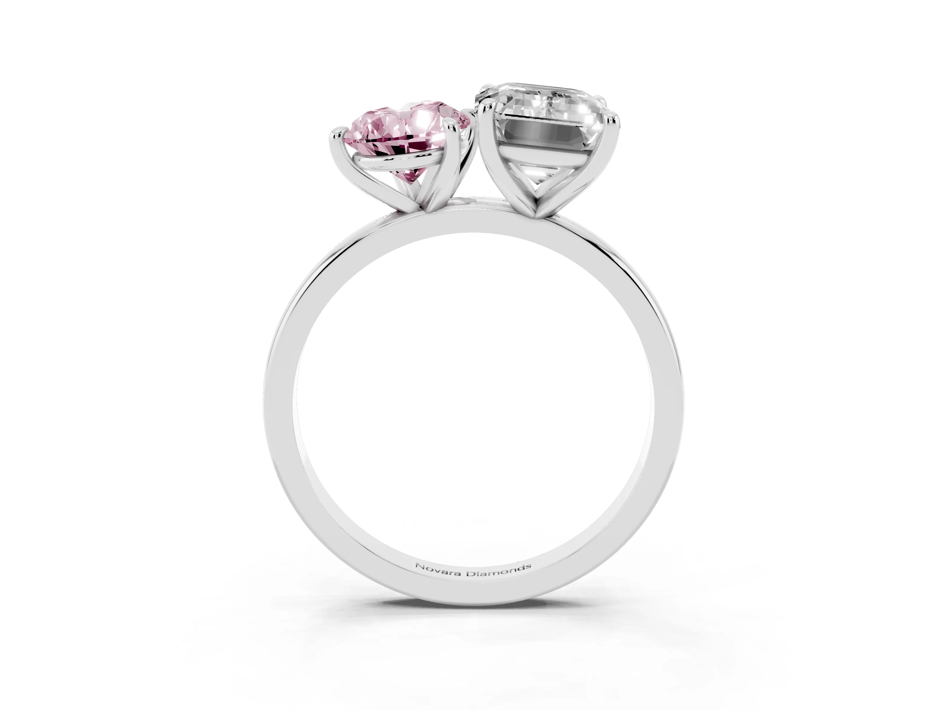 Fancy Pink Pear Cut and Emerald Cut Toi Moi Ring Set in White gold with Prong Setting