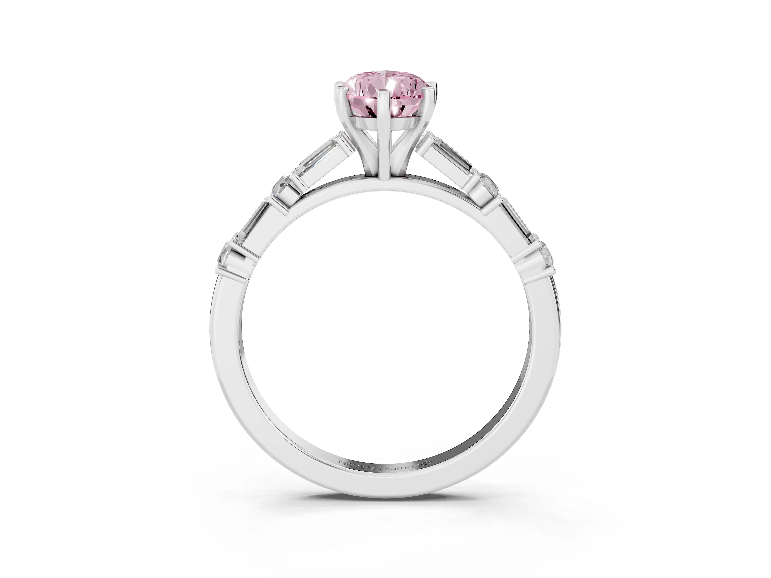 Fancy Pink Pear Cut Diamond Solitaire Set in White gold with Side Baguettes and Channel Set Band