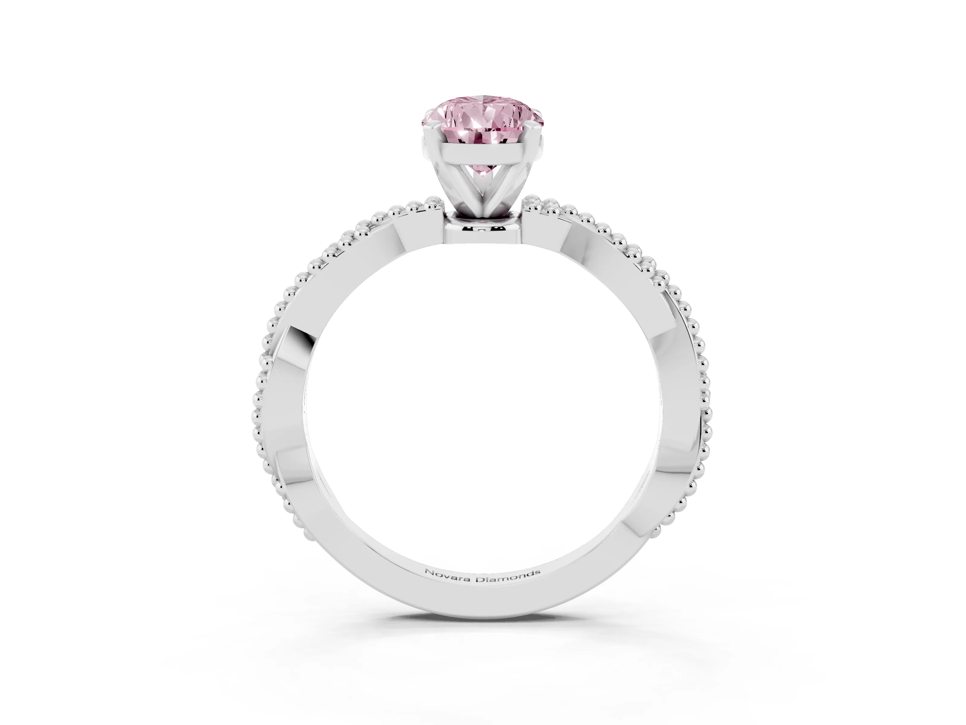 Fancy Pink Pear Cut Diamond Solitaire Ring Set in Silver with Twisted Band and Bead Prong Setting