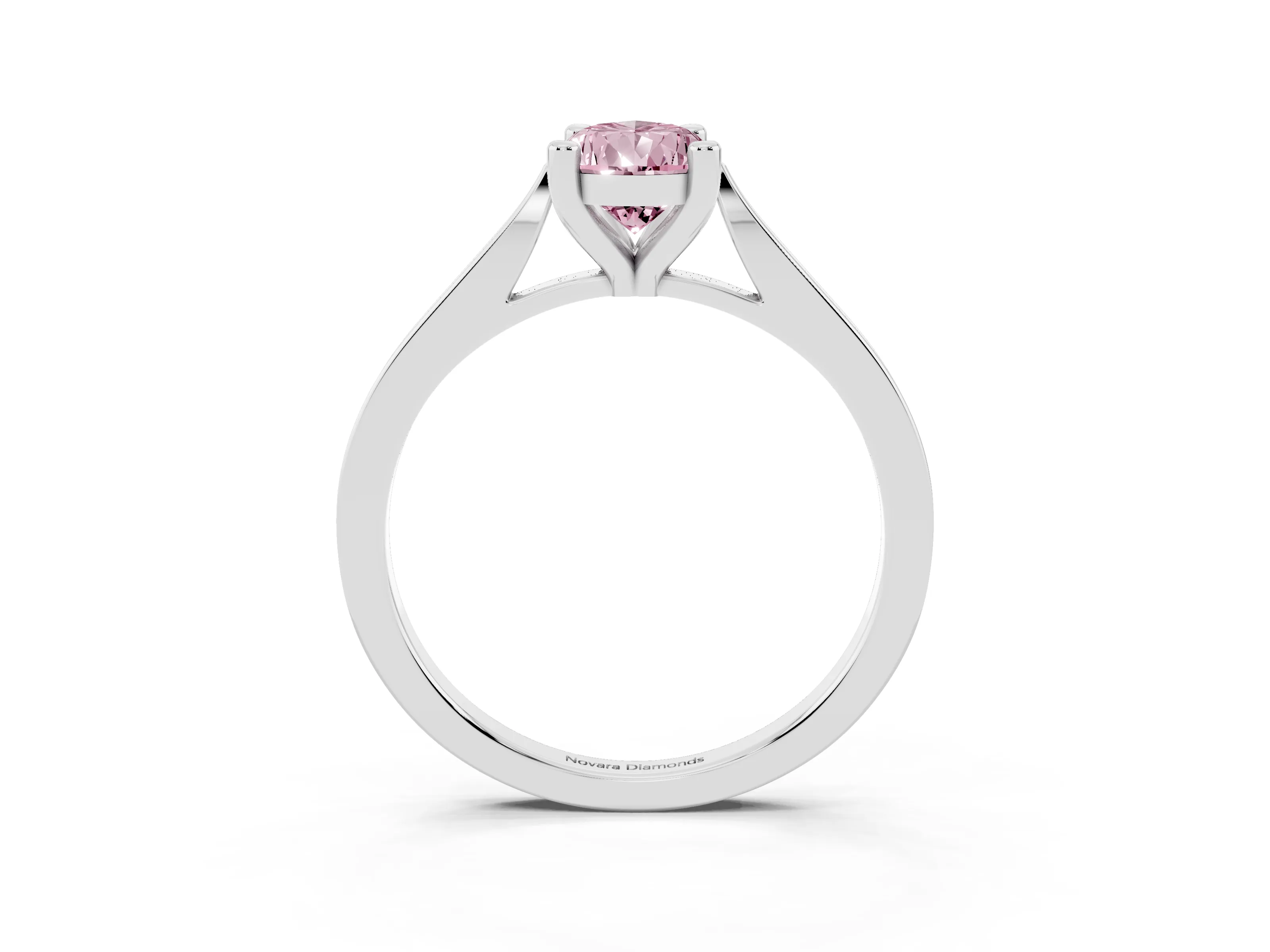 Fancy Pink Pear Cut Diamond Solitaire Ring Set in Platinum with Prong Setting and Tapered Band