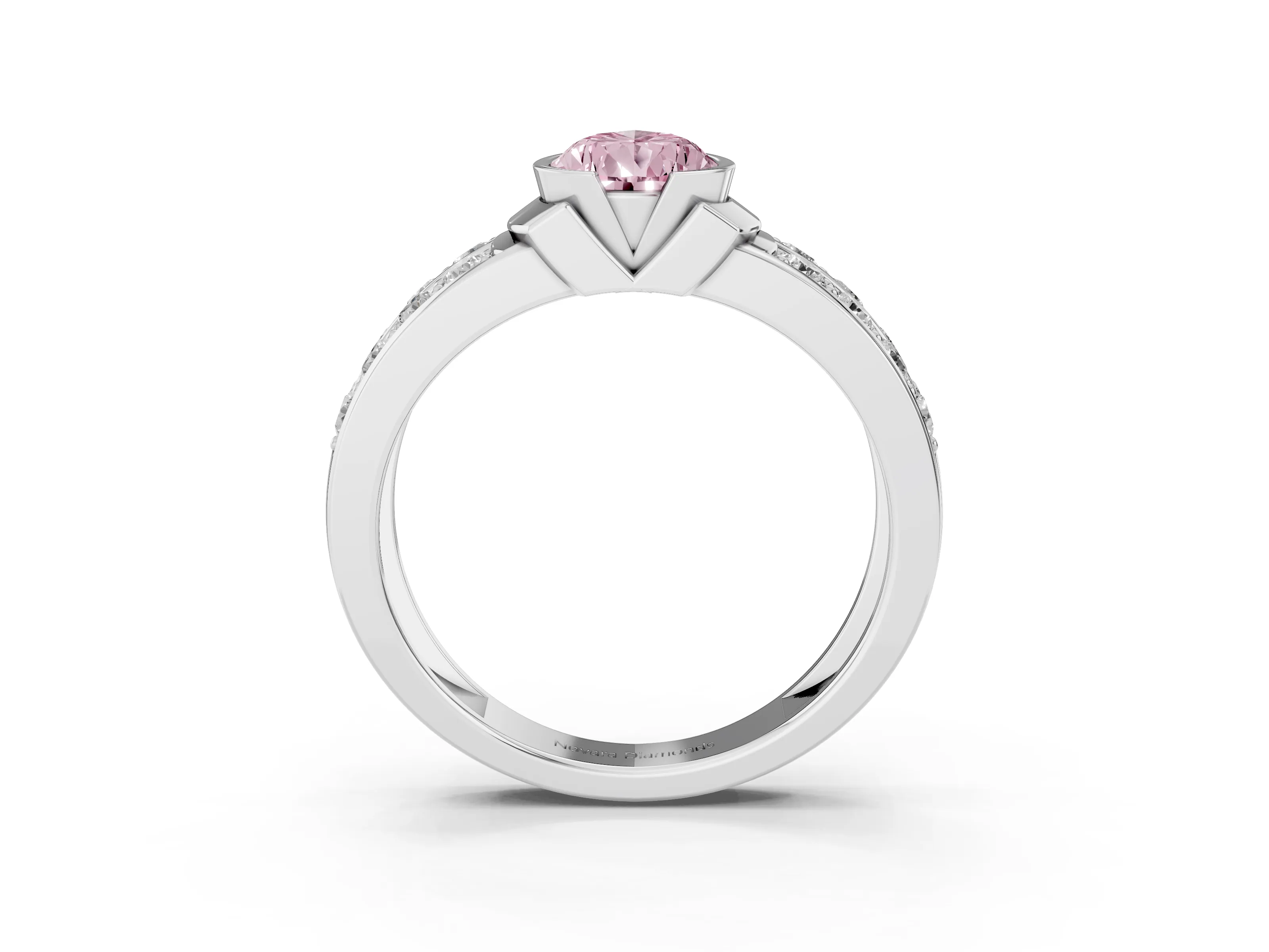 Fancy Pink Pear Cut Diamond Wide Channel Set Band Ring Set in Silver with Bezel Setting