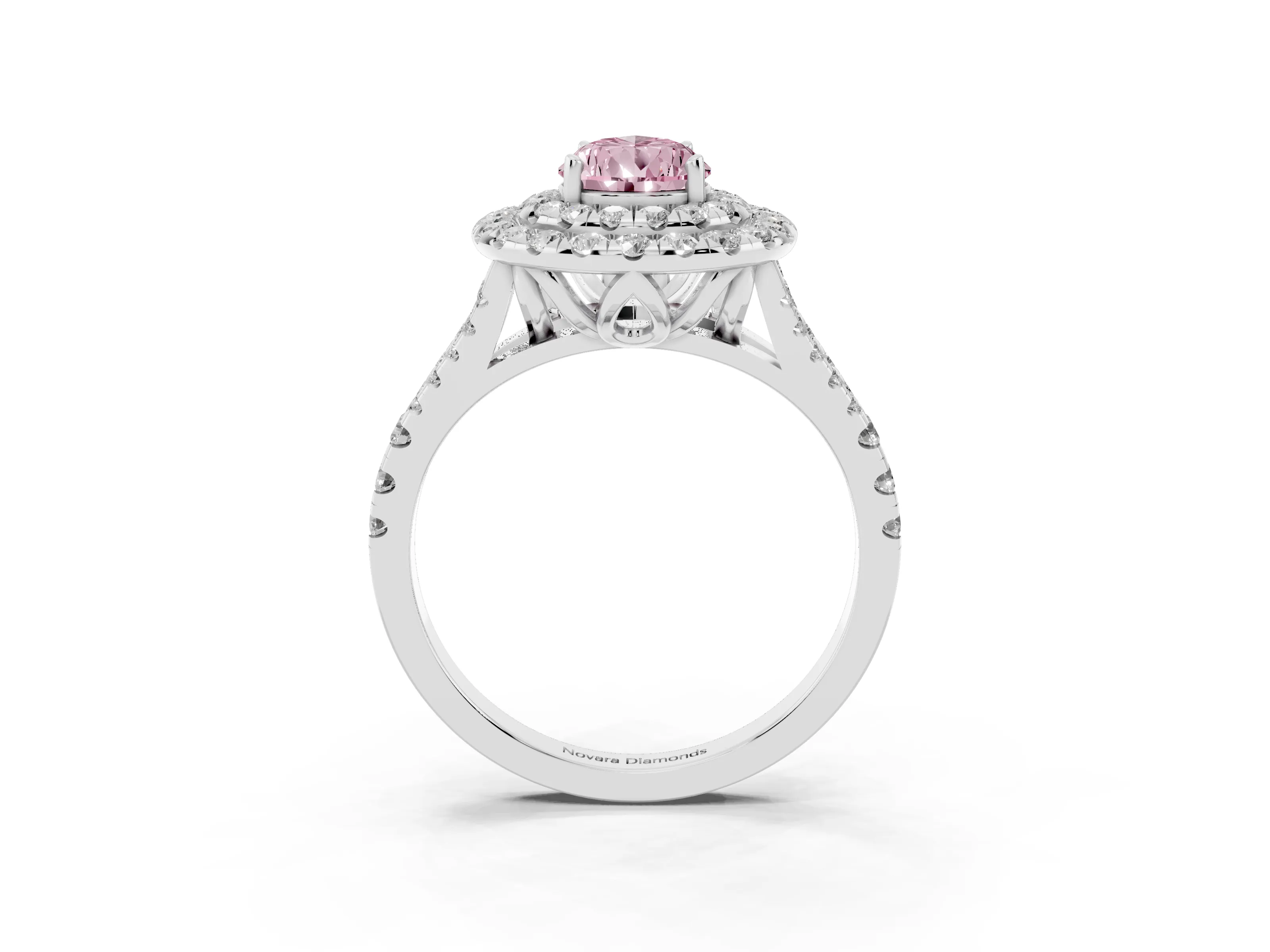 Fancy Pink Pear Cut Diamond Double Halo Ring Set in Silver with Pavé Split Shank and Prong Setting