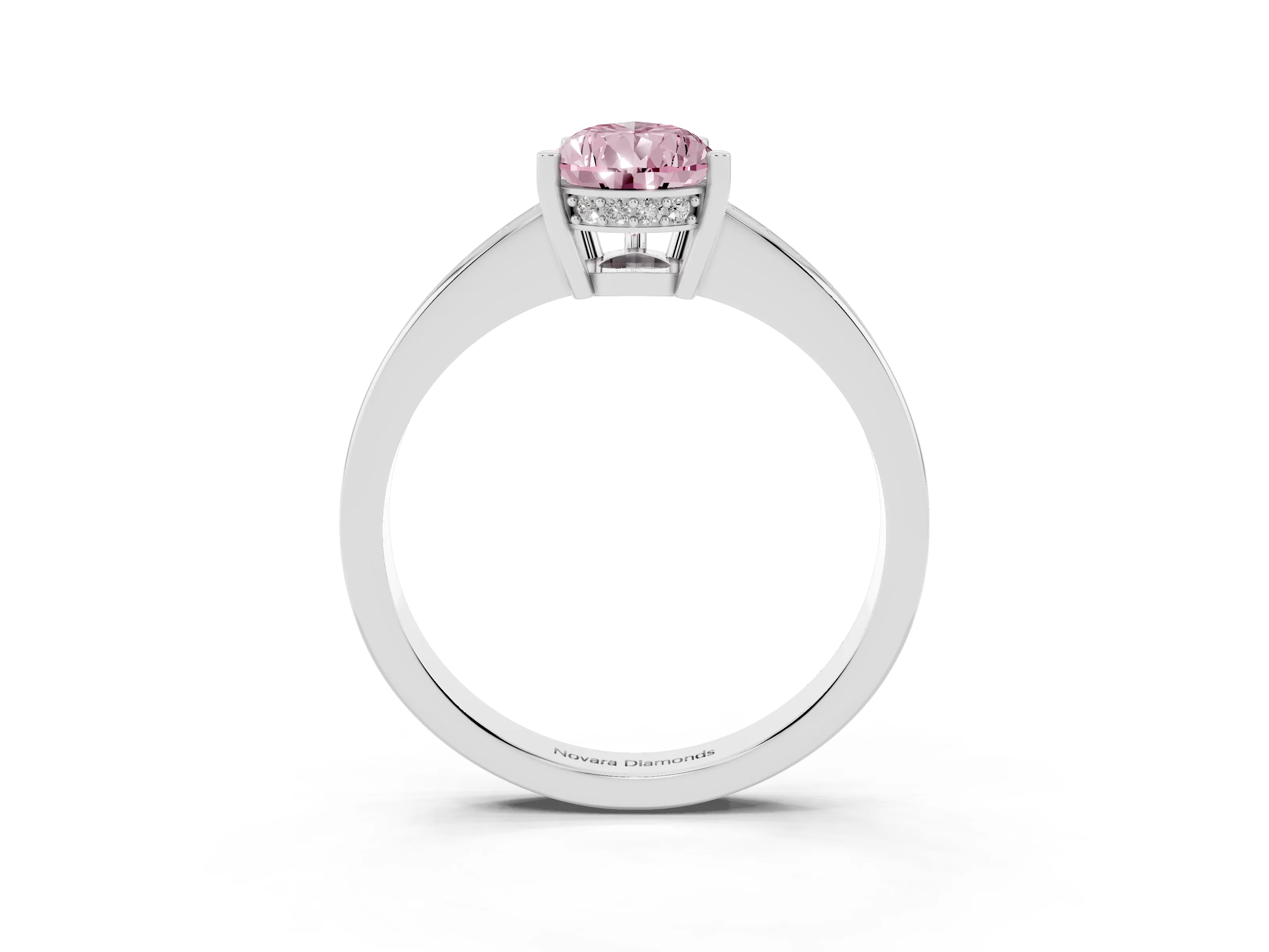 Fancy Pink Pear Cut Diamond Pavé Band Prong Set Solitaire Ring Set in Silver