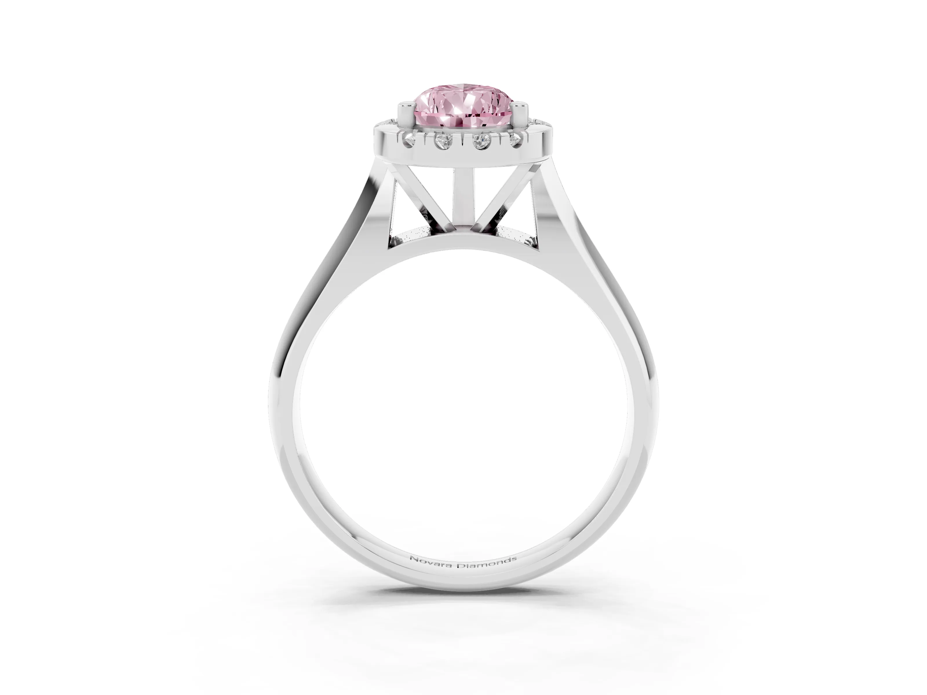 Fancy Pink Pear Cut Diamond Halo Solitaire Engagement Ring Set in Platinum with Square Band and Prong Setting