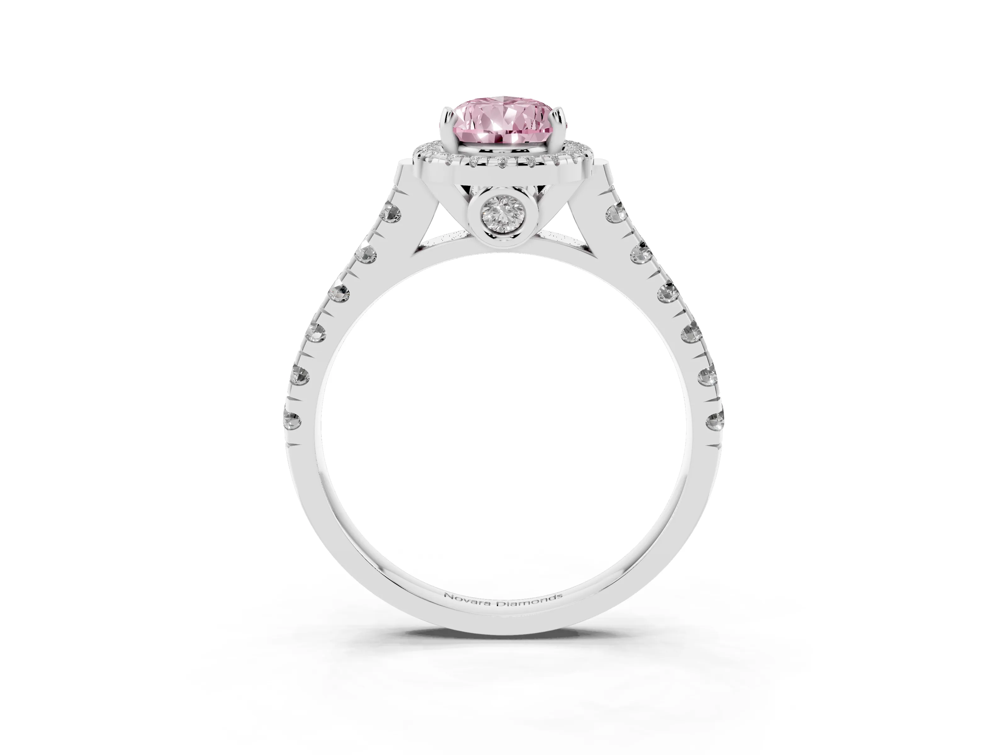 Fancy Pink Pear Cut Diamond Halo Engagement Ring Set in Platinum with Pavé Band and Prong-Set Center