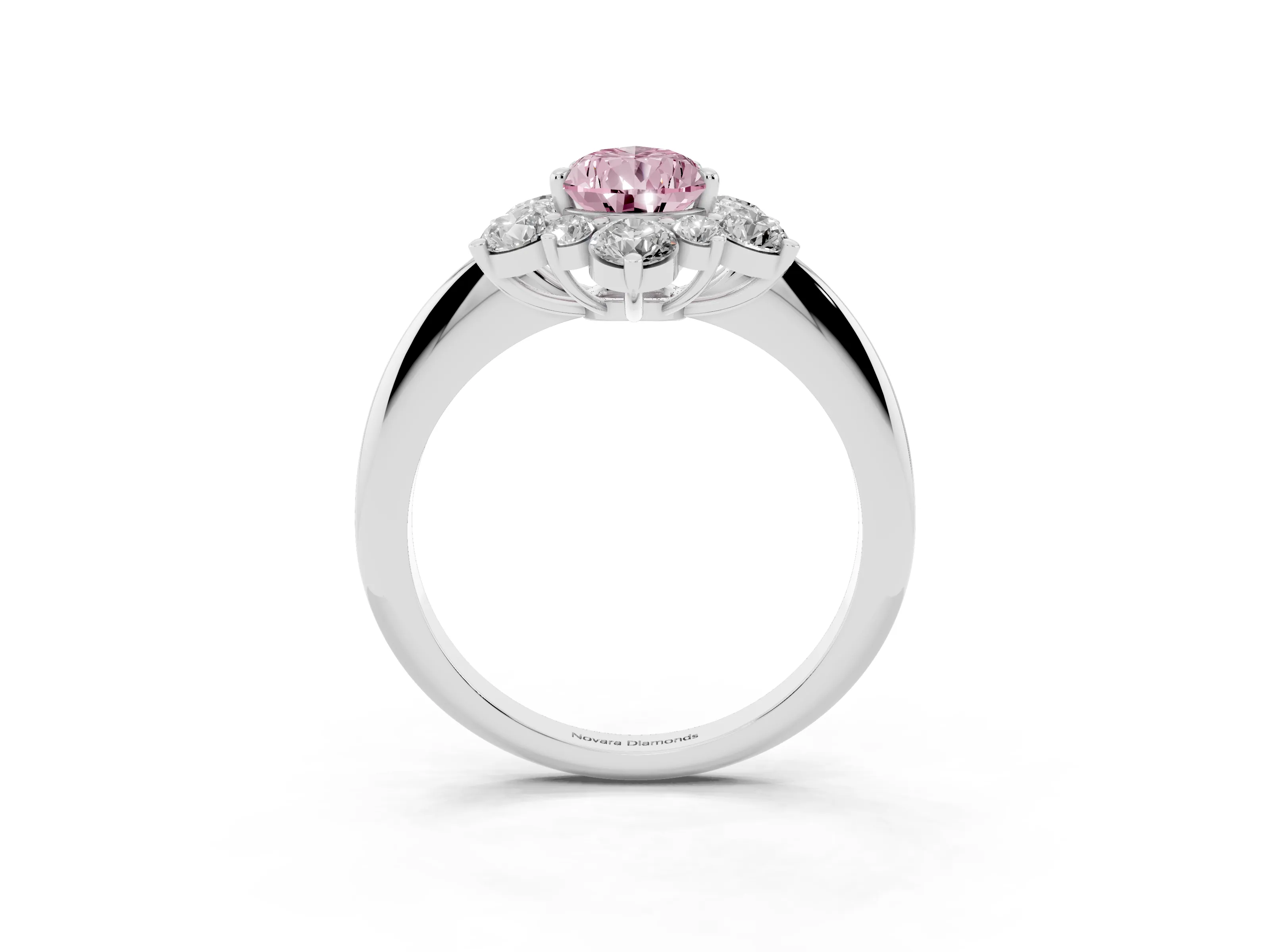 Fancy Pink Pear Cut Diamond Cluster Halo Ring Set in White gold with Solitaire Band and Prong Setting