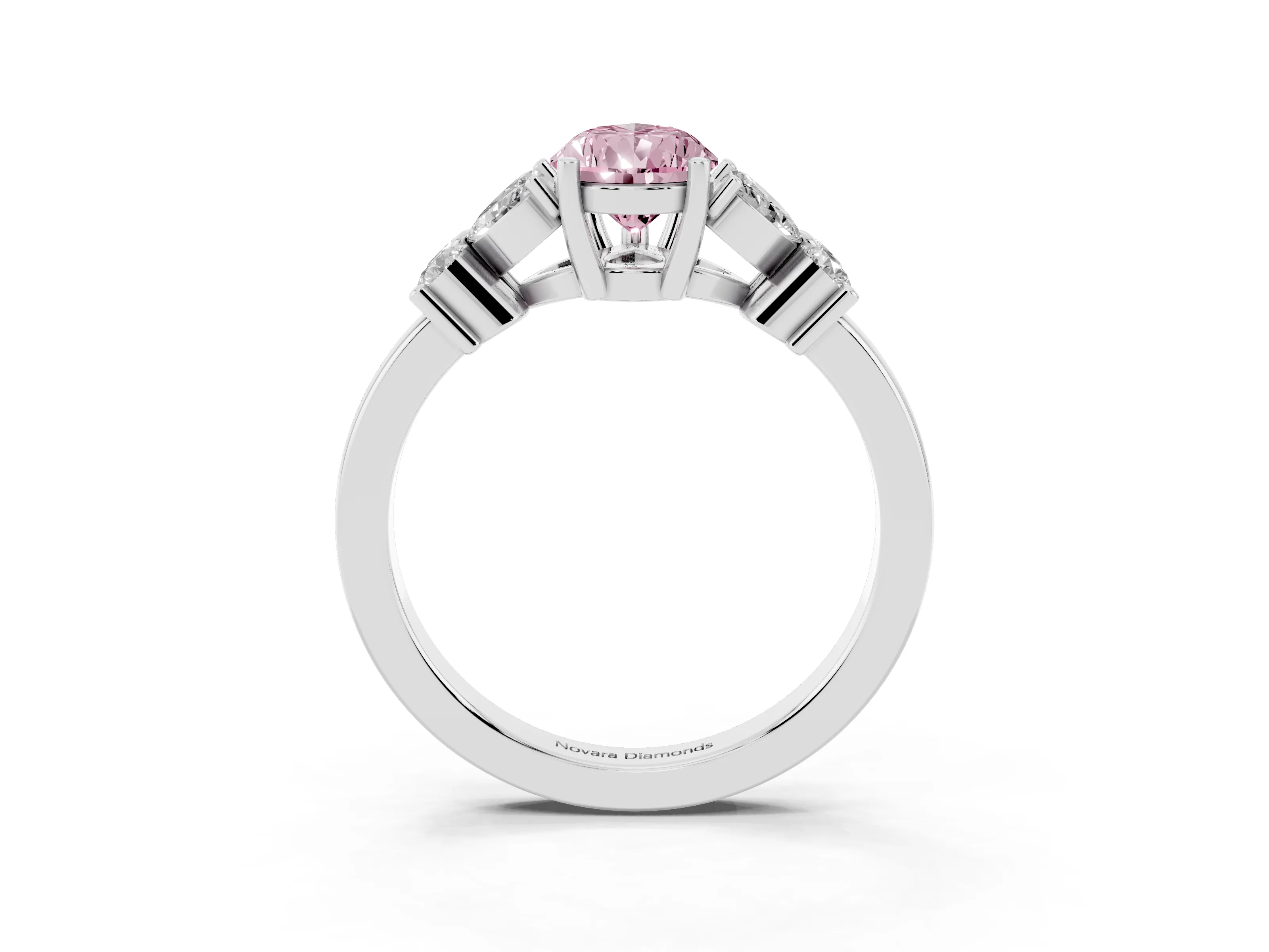 Fancy Pink Pear Cut Diamond Floral Cluster Ring Set in Platinum with Marquise Petals and Prong Setting