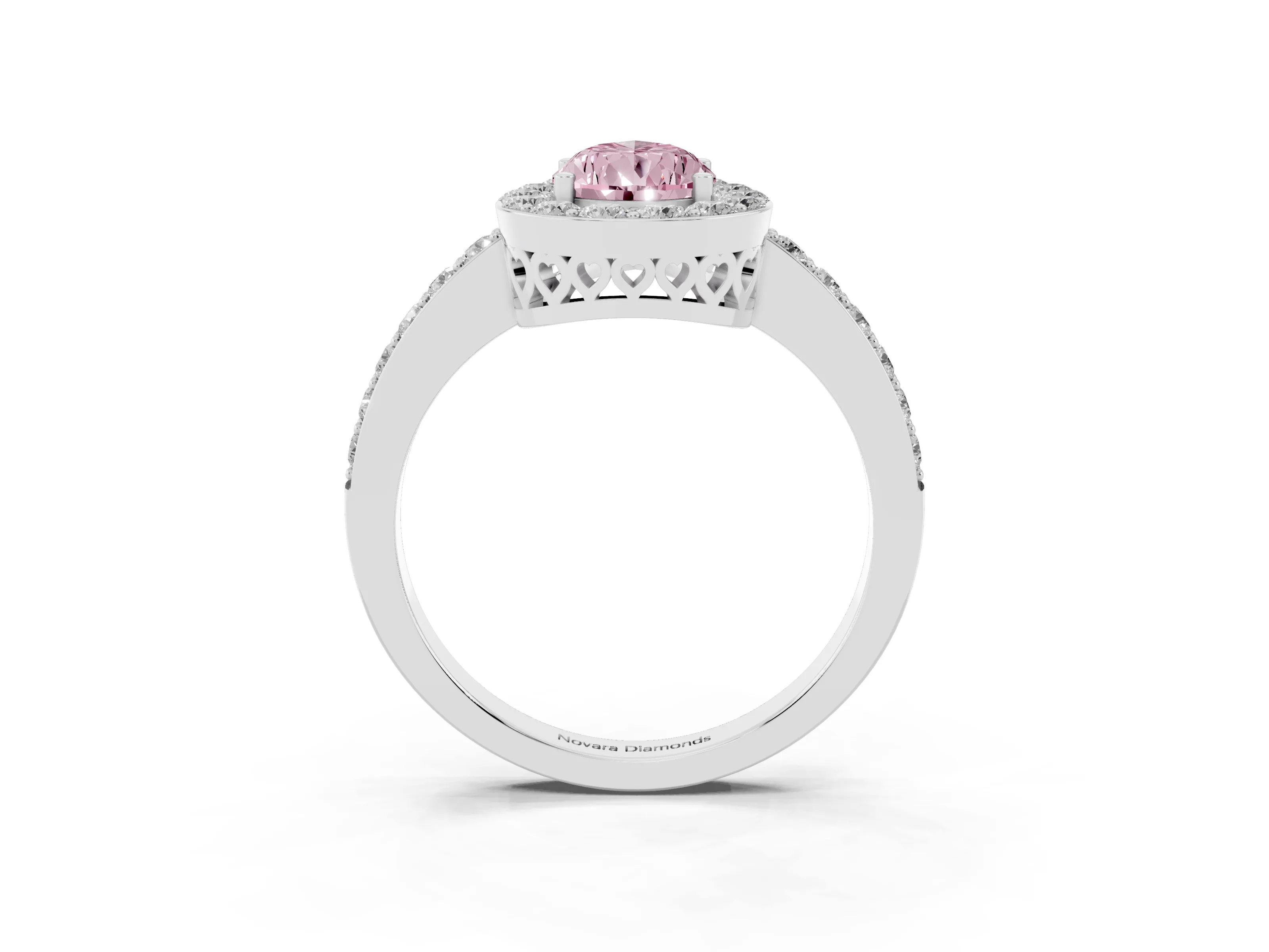 Fancy Pink Pear Cut Diamond Halo Ring Set in Platinum with Pavé-Setting Band and Open Prong Center