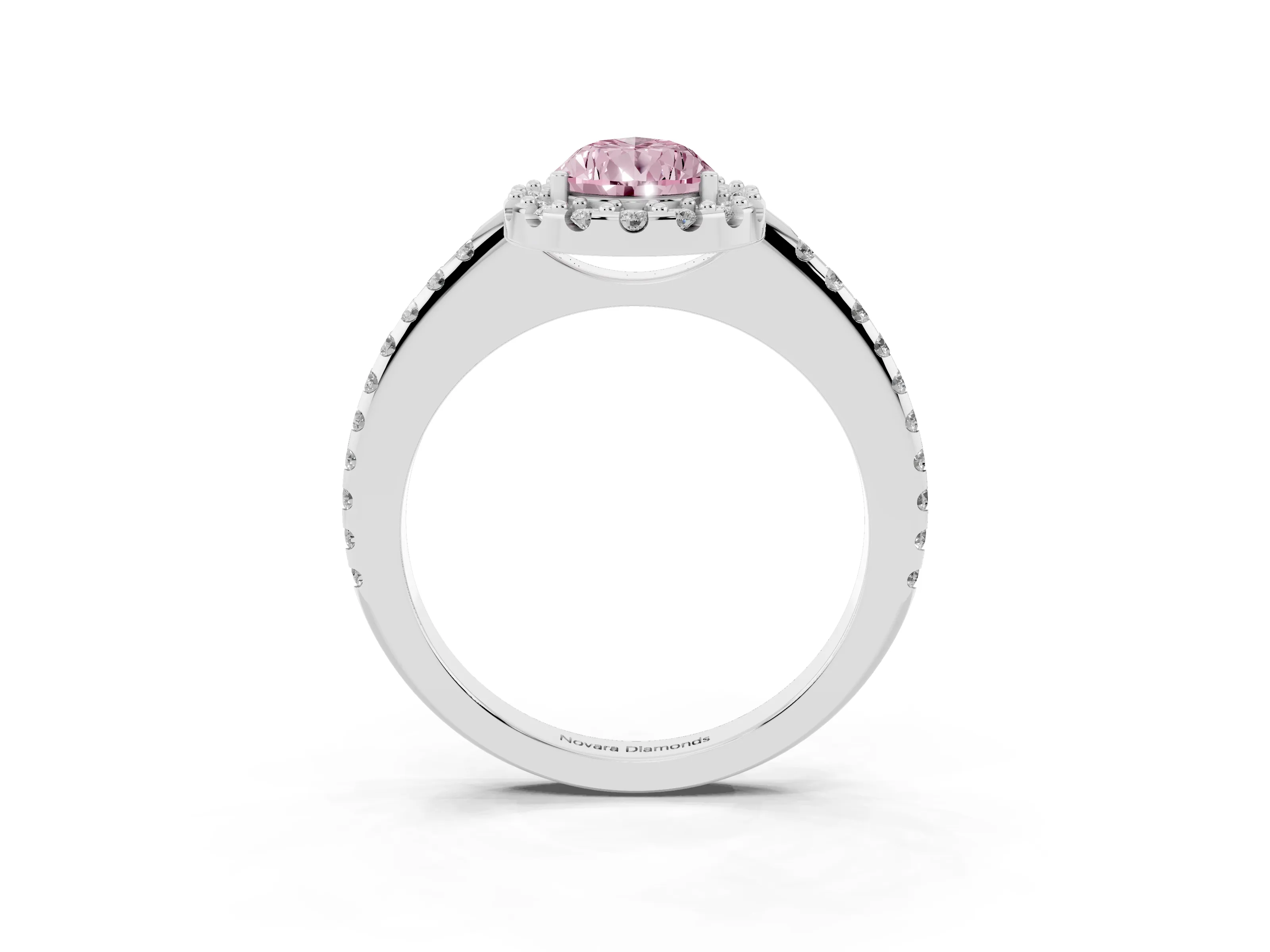 Fancy Pink Pear Cut Diamond Pavé Halo Ring Set in Silver with Prong Setting