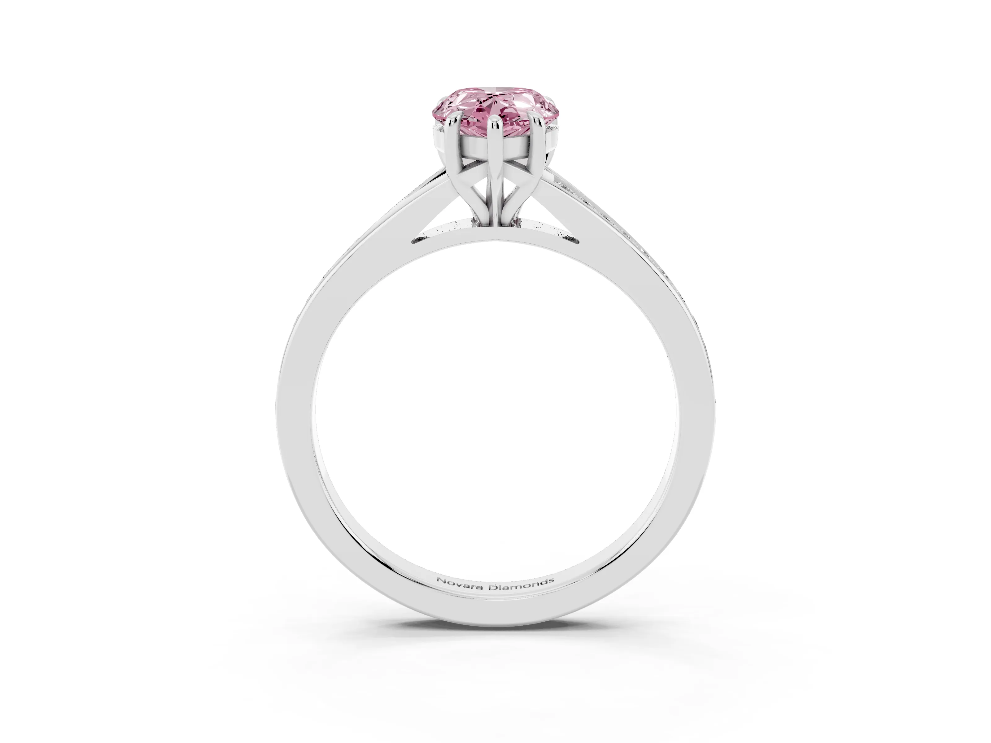 Fancy Pink Pear Cut Diamond Solitaire Ring Set in Platinum with Pavé Accent Band and Classic Prong Setting