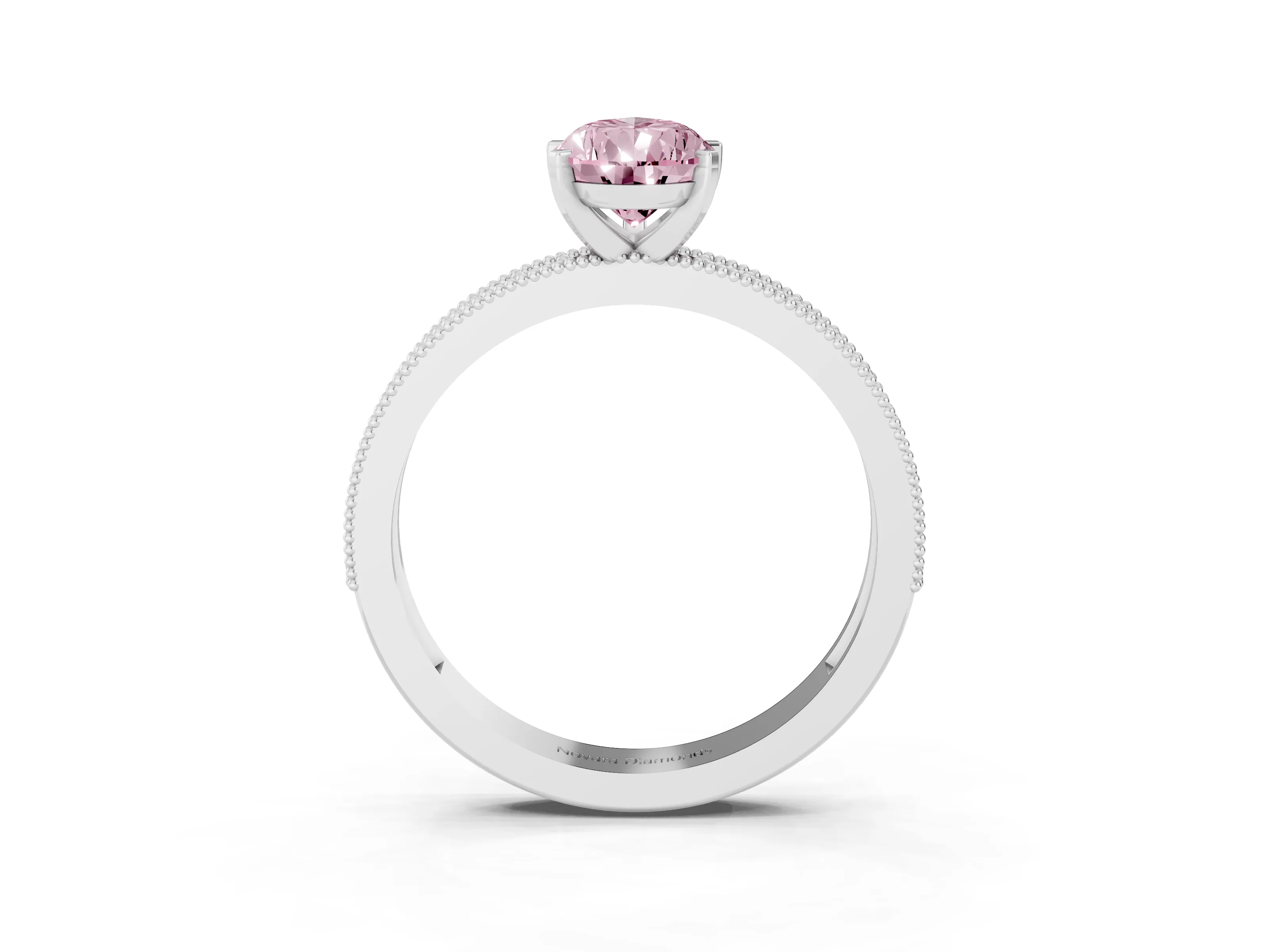 Fancy Pink Pear Cut Diamond Milgrain Pavé Engagement Ring Set in Platinum with Prong Setting