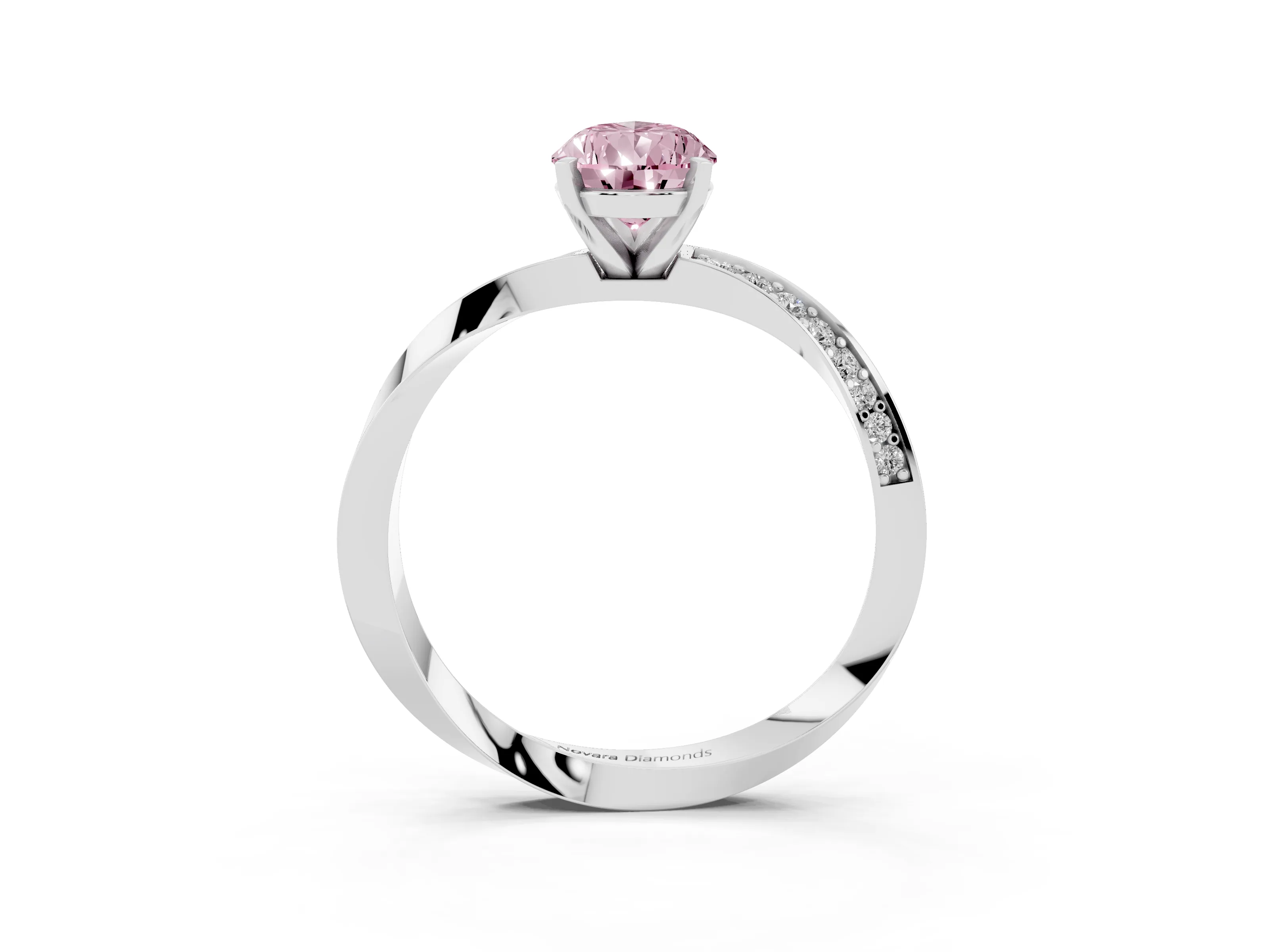 Fancy Pink Pear Cut Diamond Engagement Ring Set in Silver with Side Stone Accents and Prong Setting
