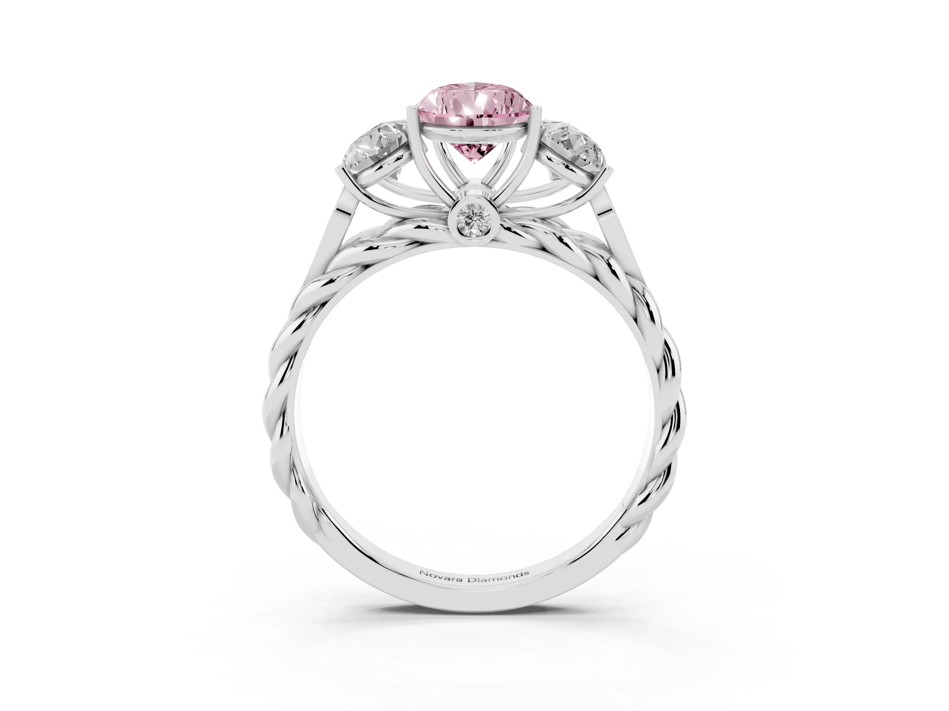 Fancy Pink Pear Cut Diamond Three-Stone Ring Set in Silver with Braided Band