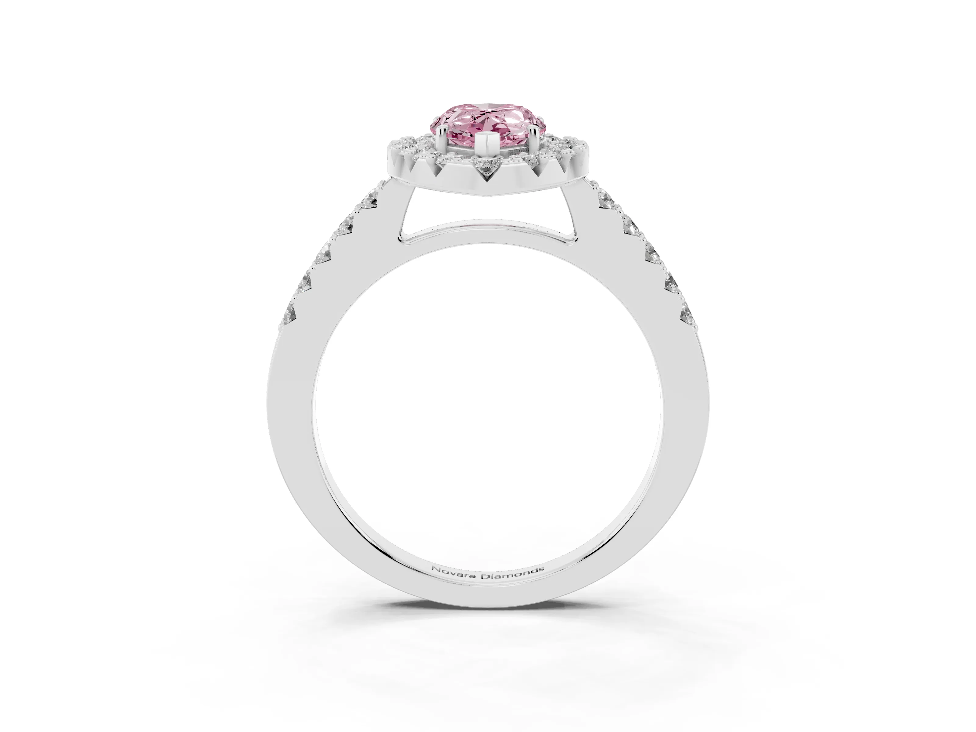 Fancy Pink Pear Cut Diamond Halo Pavé Solitaire Ring Set in Silver with Prong-Set Center Stone