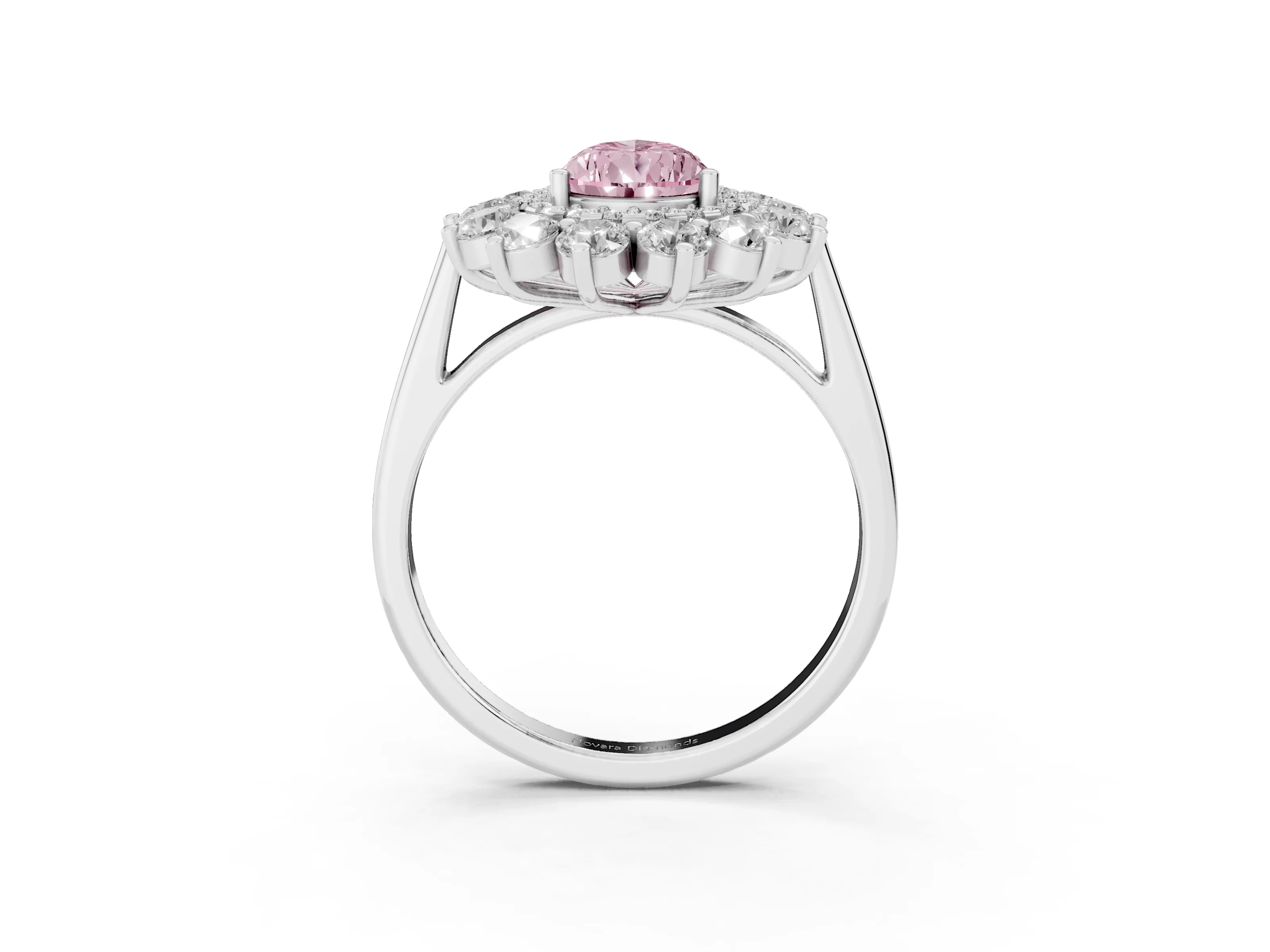 Fancy Pink Pear Cut Diamond Floral Double Halo Ring Set in White gold with Round Petals