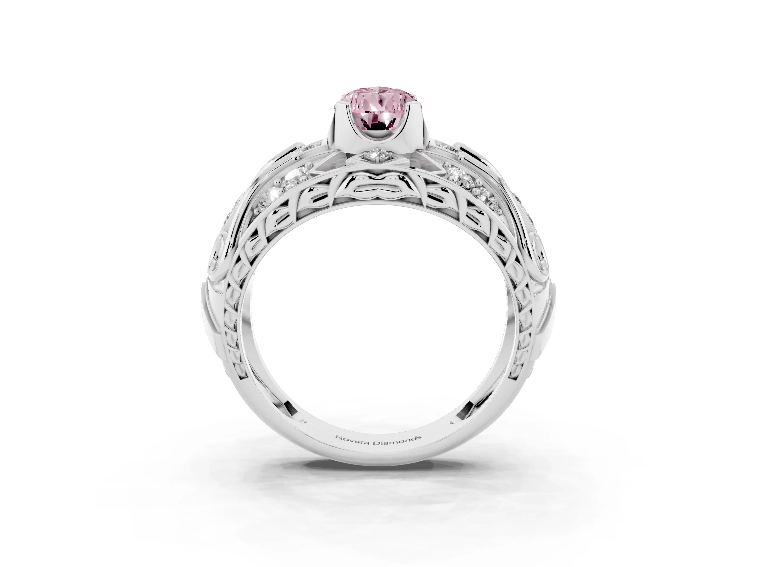 Fancy Pink Pear Cut Diamond Art Deco Ring Set in Platinum with Pavé Split Shank
