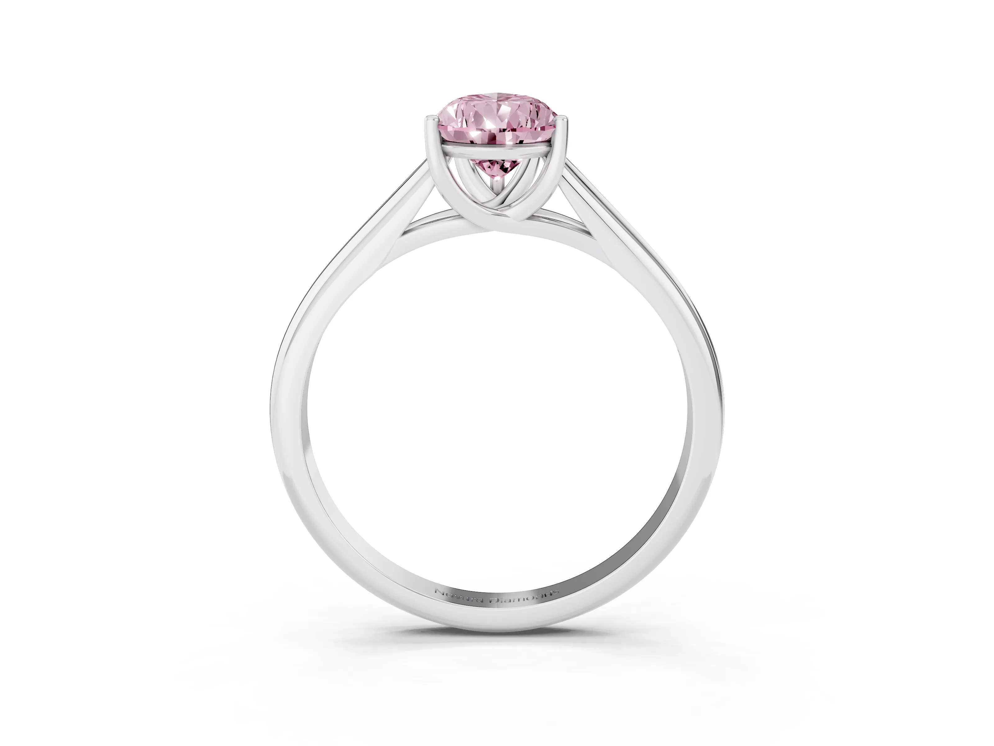 Fancy Pink Pear Cut Diamond Solitaire Engagement Ring Set in Silver with Subtly Tapered Band and Prong Setting