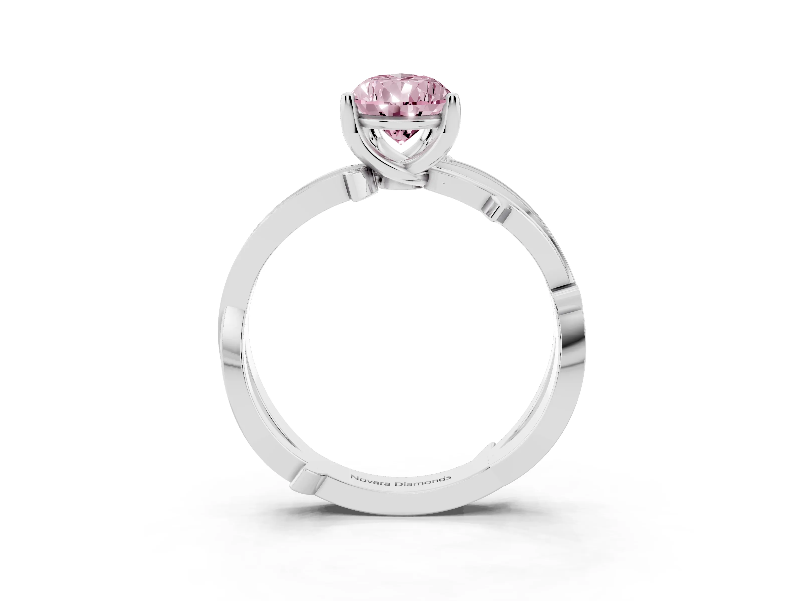 Fancy Pink Pear Cut Diamond Pavé Twist Band Solitaire Ring Set in Silver with Prong Setting