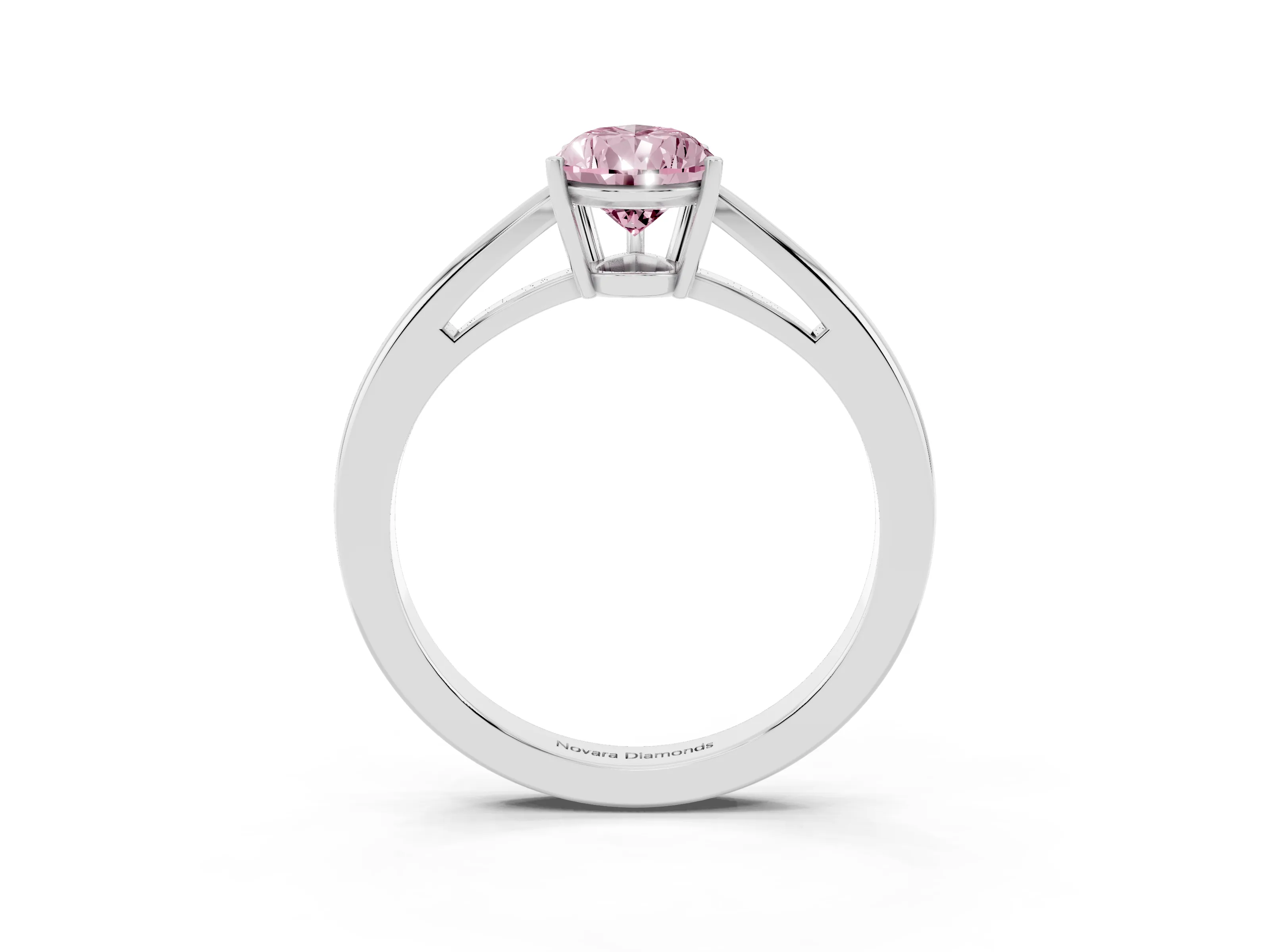 Fancy Pink Pear Cut Diamond Solitaire Ring Set in Silver with Split Shank and Prong Setting