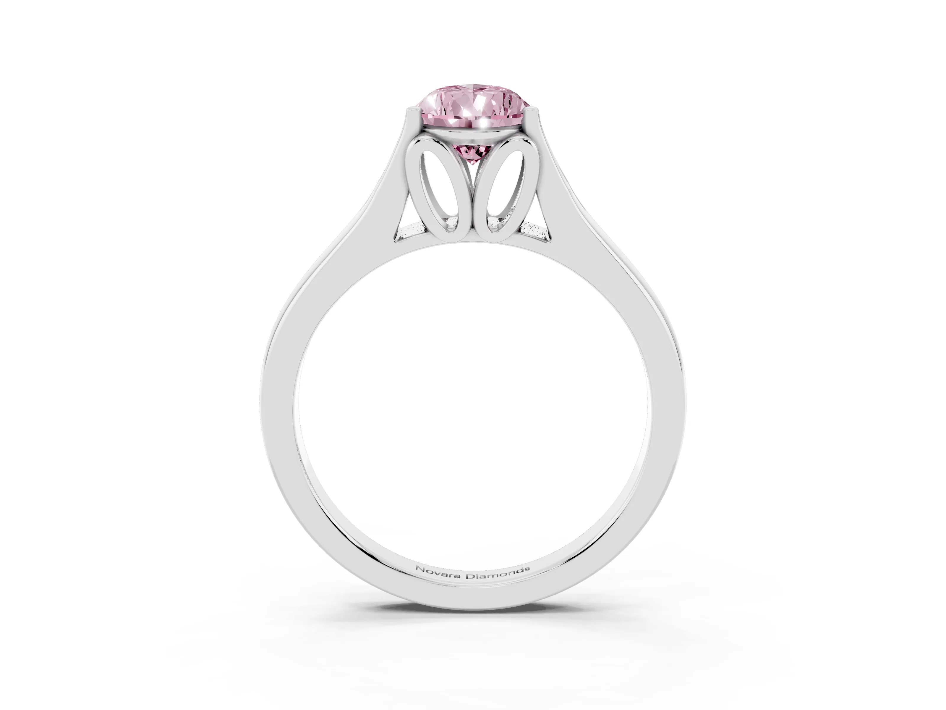 Fancy Pink Pear Cut Diamond Solitaire Ring Set in Silver with Arched Cathedral Band and Prong Setting