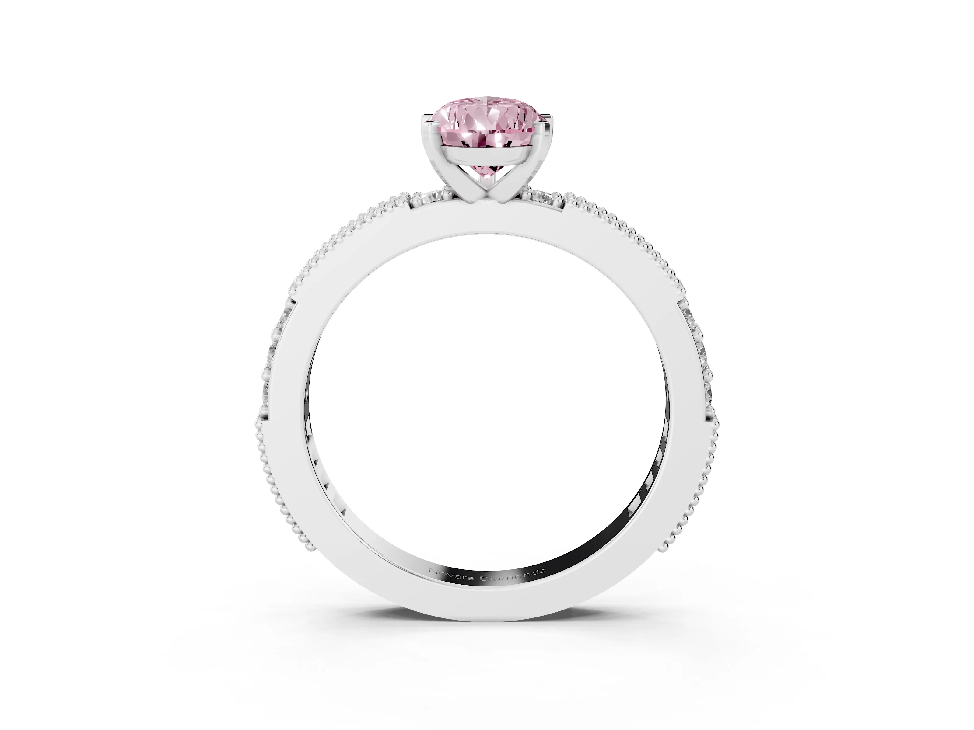 Fancy Pink Pear Cut Diamond Solitaire Ring Set in Platinum with Slim Pavé Band and Prong Setting