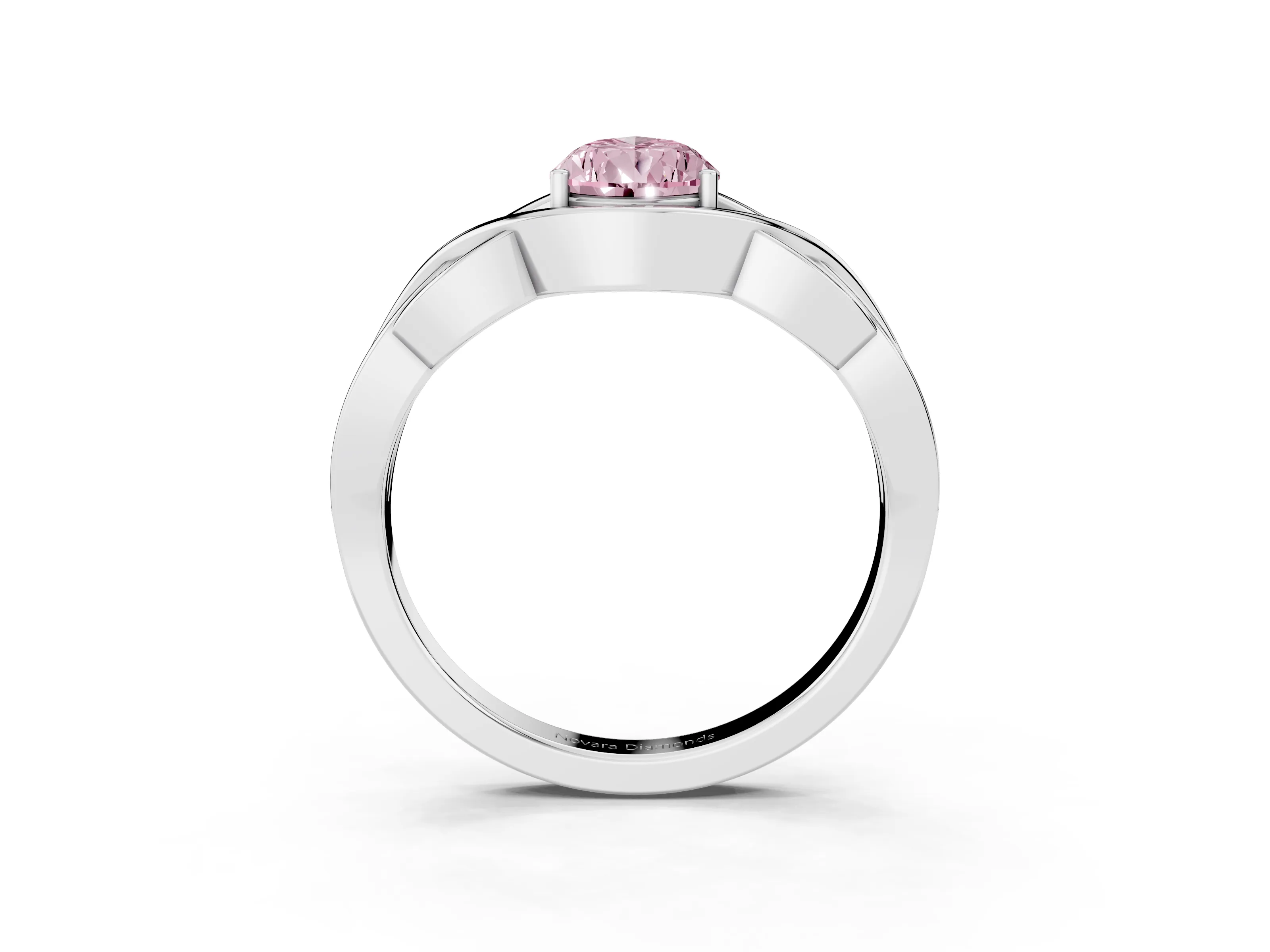 Fancy Pink Pear Cut Diamond Solitaire Ring Set in Platinum with Intertwined Band