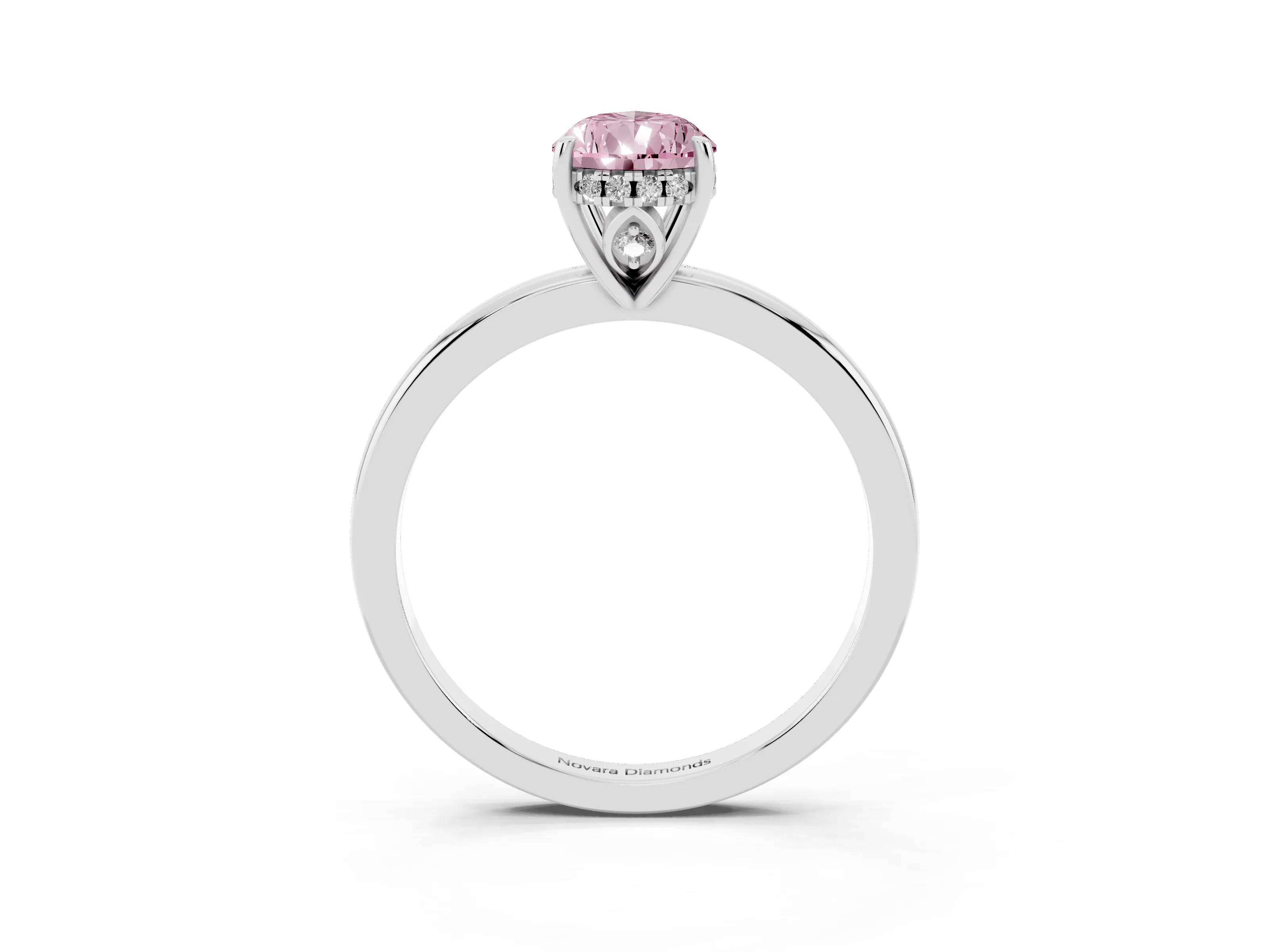 Fancy Pink Pear Cut Diamond Solitaire Ring Set in Silver with Plain Band and Prong Setting