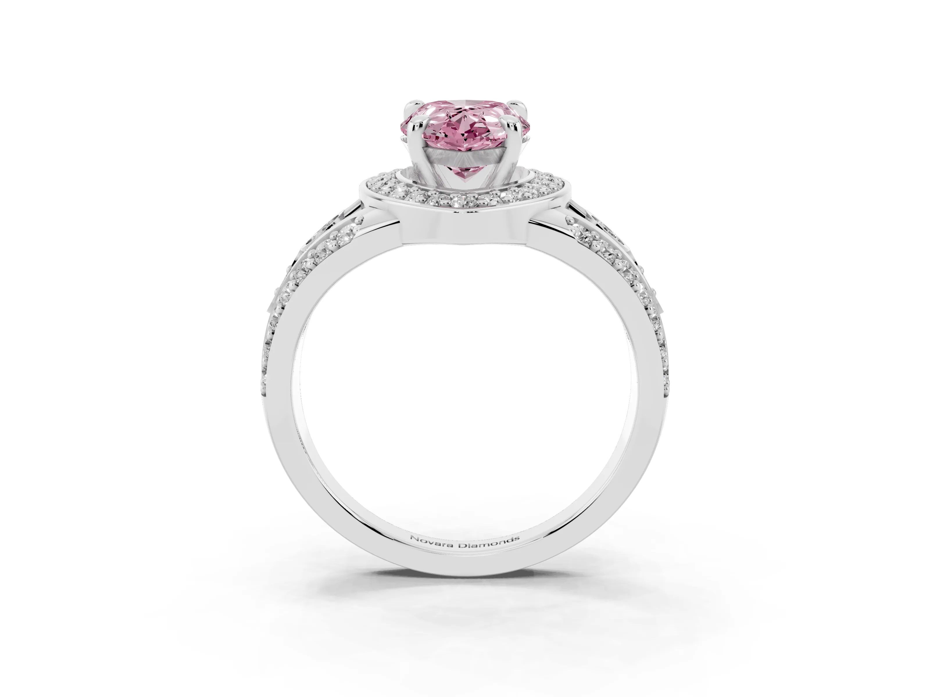 Fancy Pink Pear Cut Diamond Halo Ring Set in Silver with Pavé Split Shank and Bezel Accents