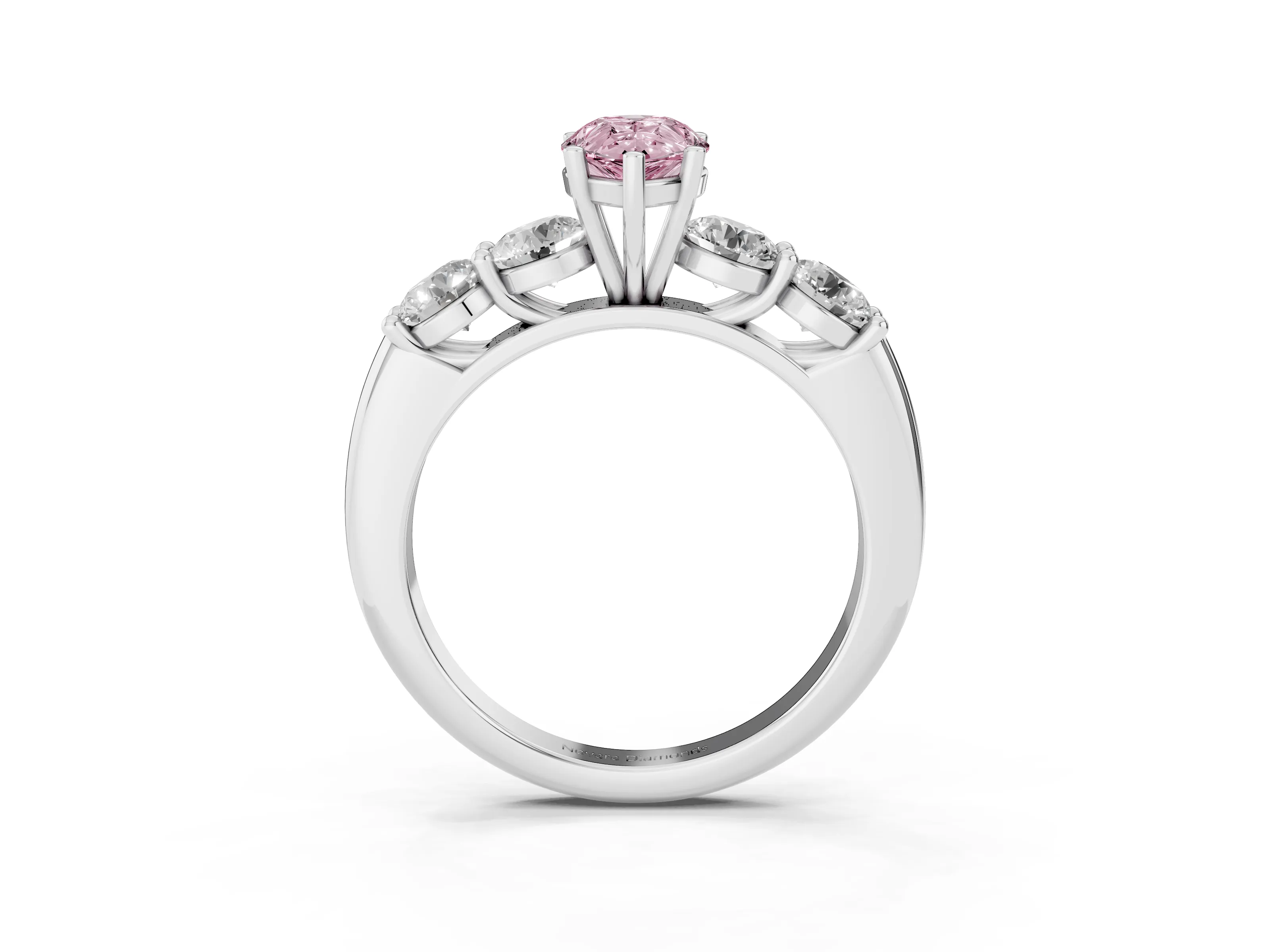 Fancy Pink Pear Cut Diamond Five-Stone Prong Set Ring Set in White gold with Classic Band