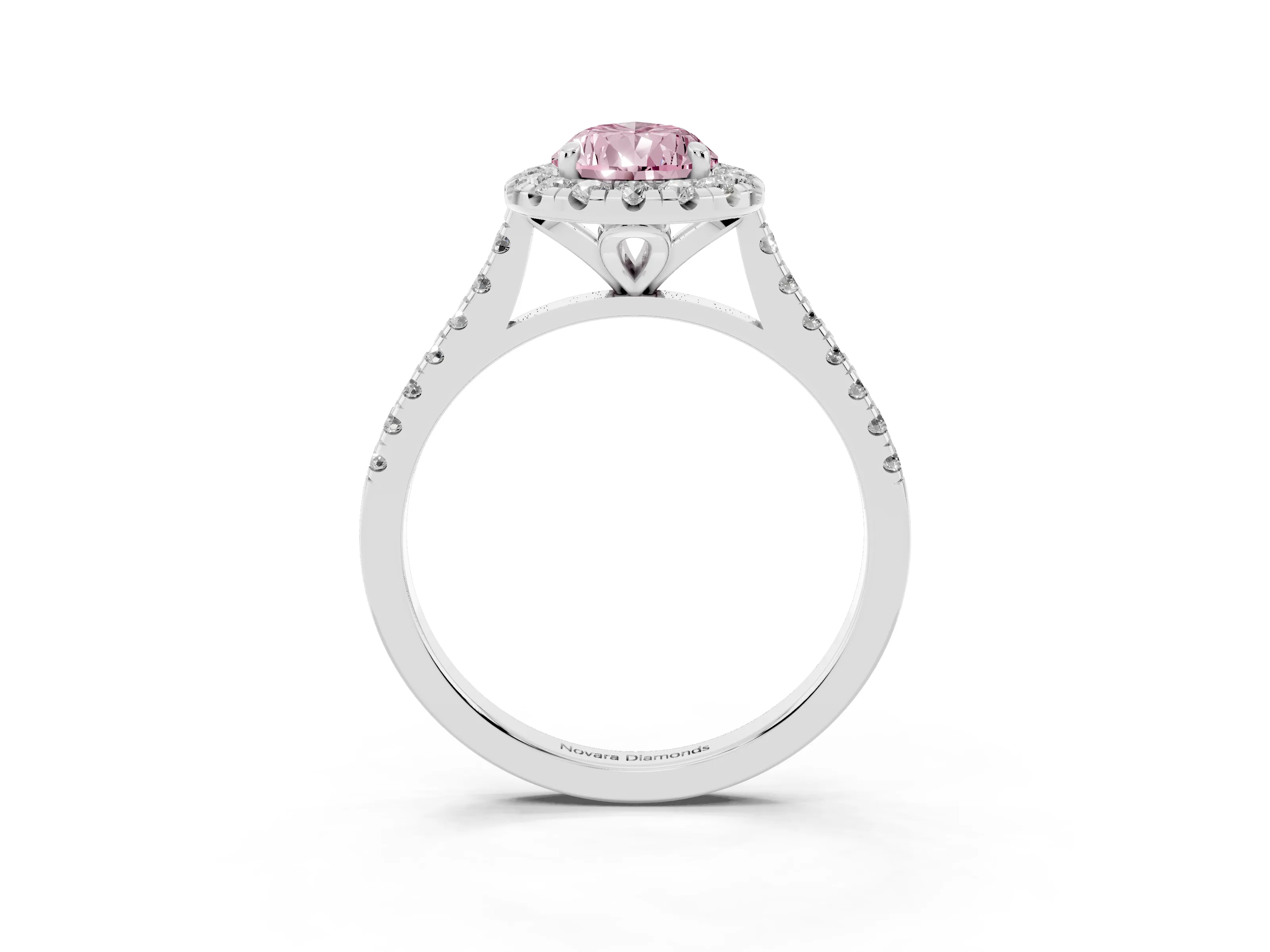 Fancy Pink Pear Cut Diamond Cushion Halo Ring Set in Platinum with Pavé Band