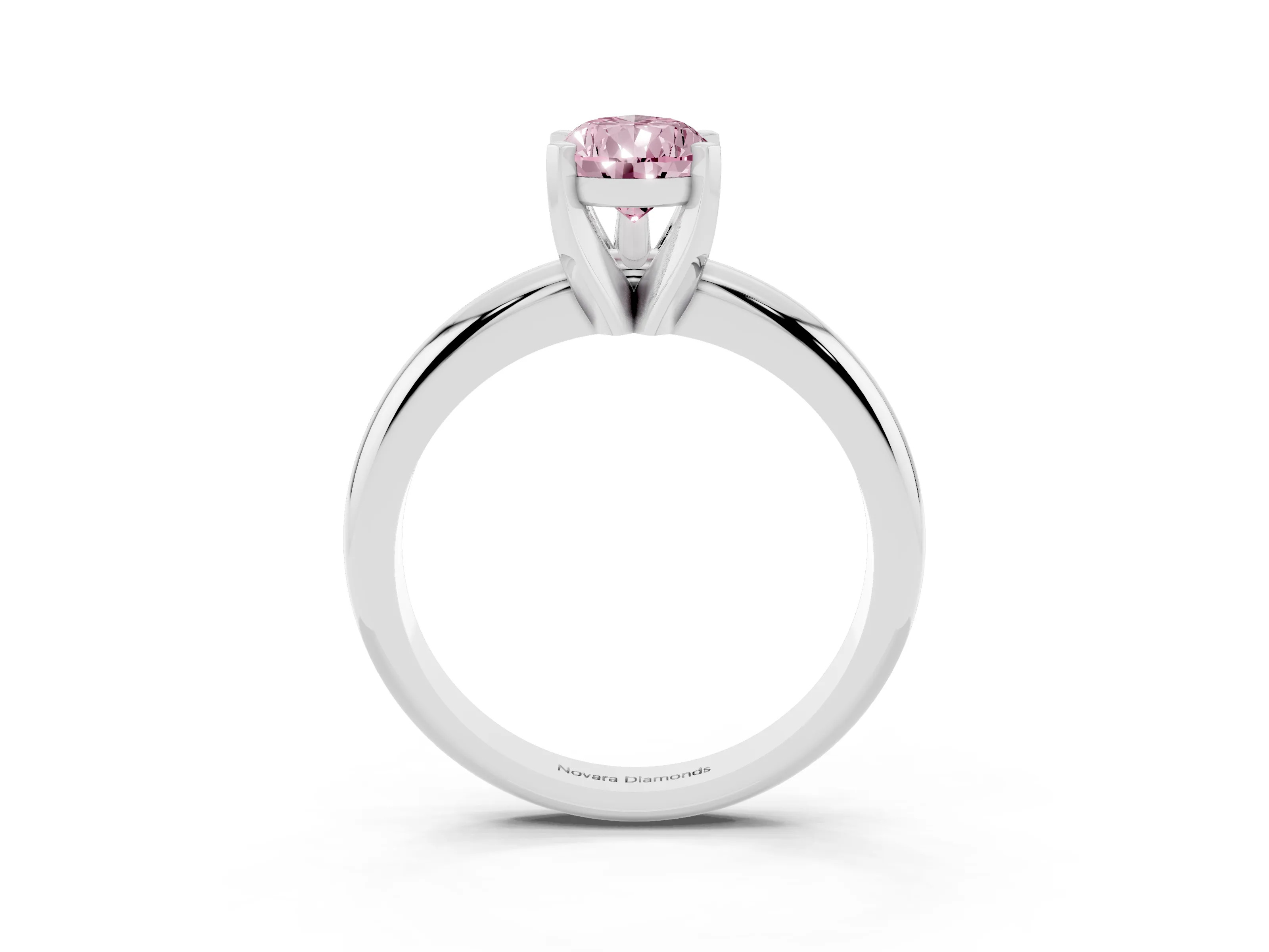 Fancy Pink Pear Cut Diamond Solitaire Engagement Ring Set in Platinum with Round Band and Prong Setting