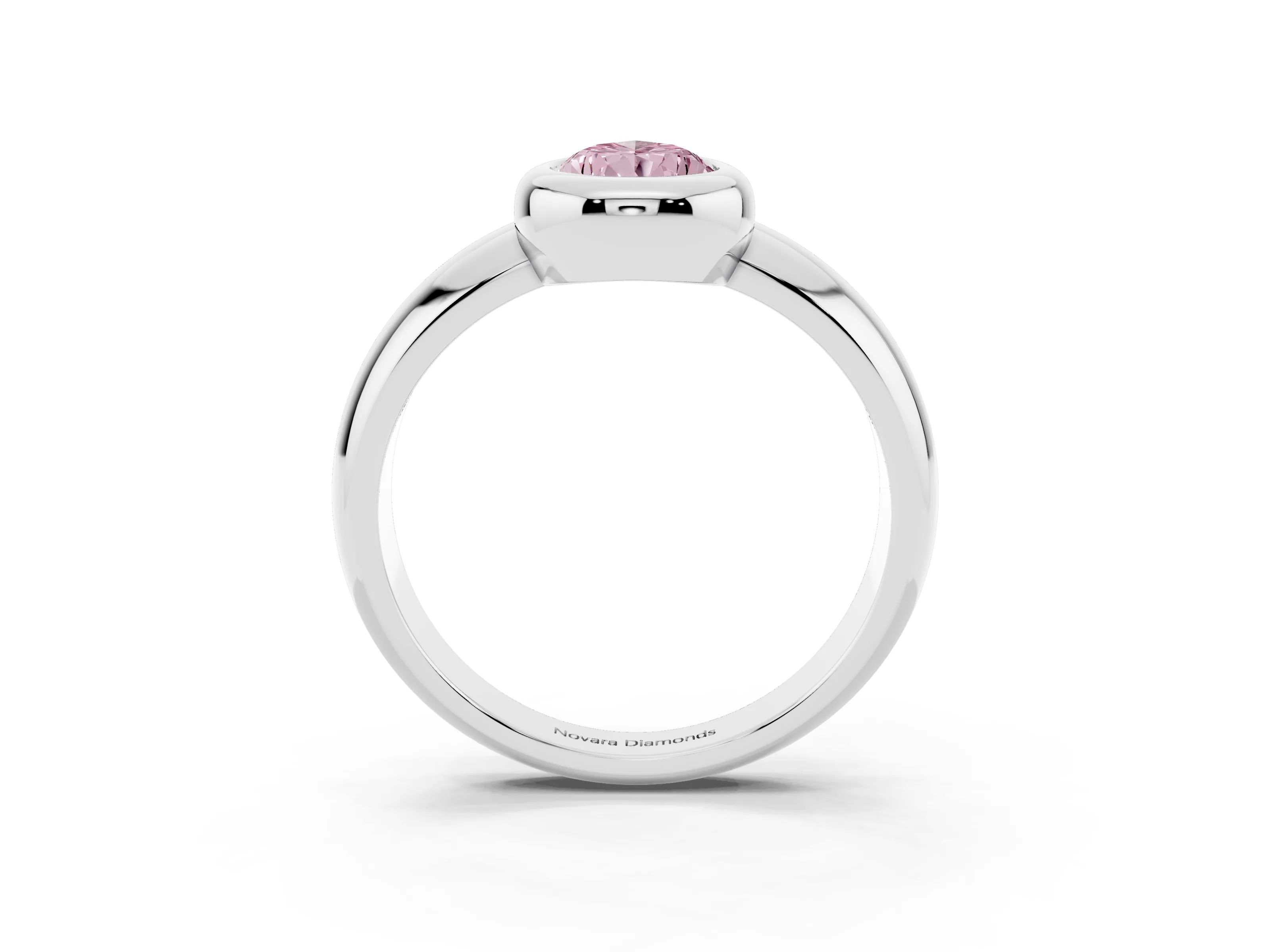 Fancy Pink Bezel Set Pear Cut Diamond Solitaire Ring Set in Platinum with Wide Band